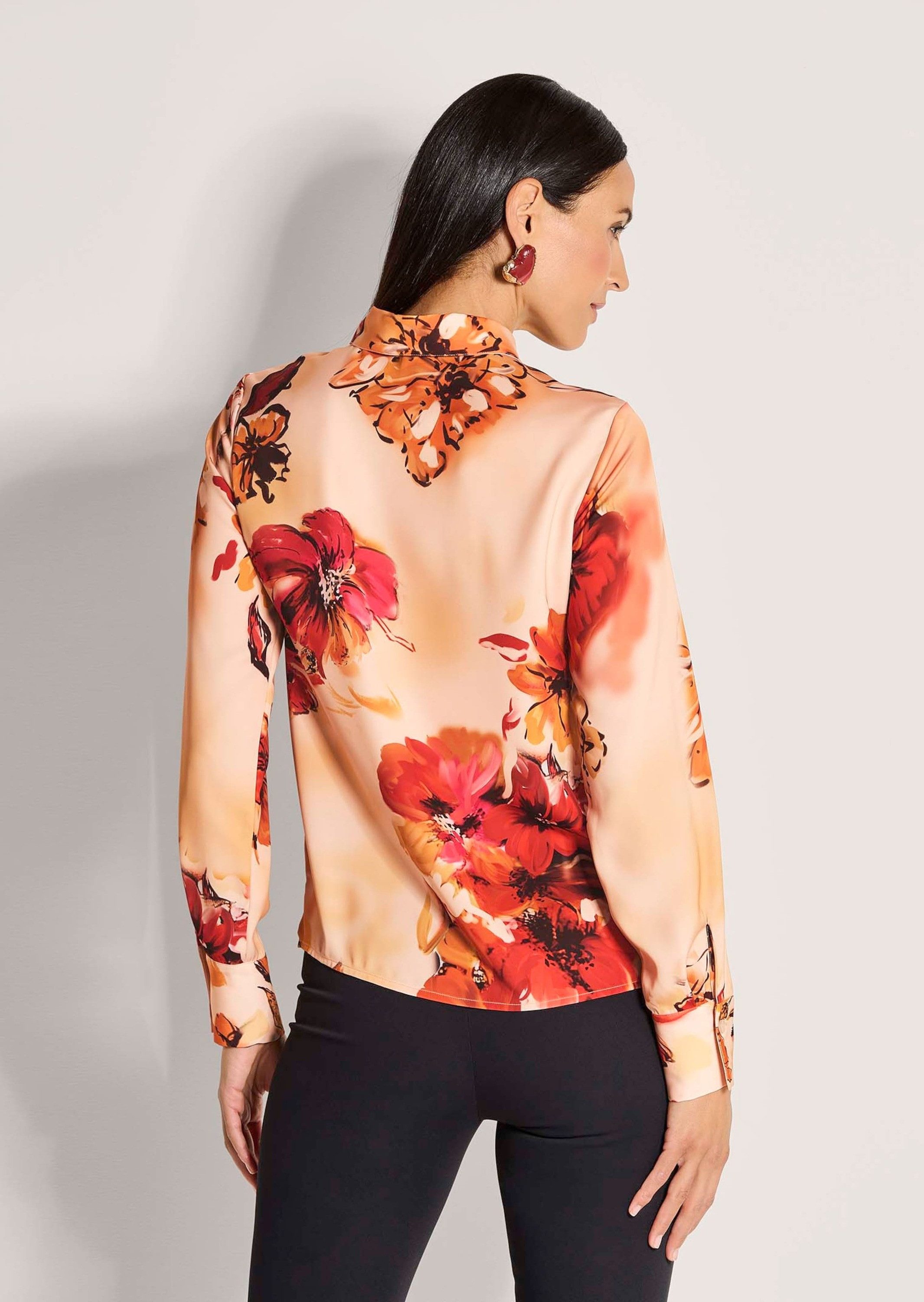 MADELEINE Langarmbluse Elegante Bluse mit Hemdkragen Florales-Muster, Knopfleiste, lange Ärmel