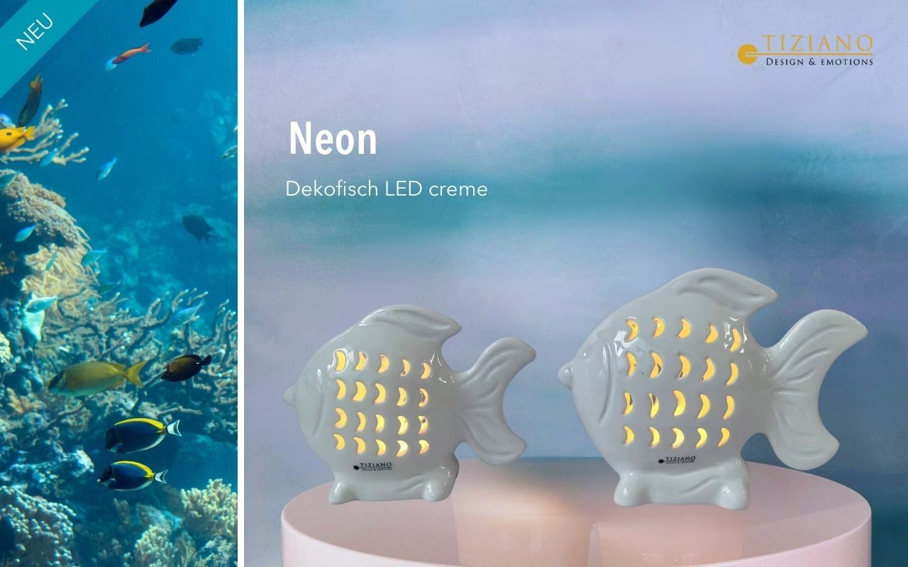 TIZIANO - DESIGN & EMOTIONS LED-Dekofigur LED Deko Fisch cremeweiß – maritimes Licht mit Timer 15/18 cm