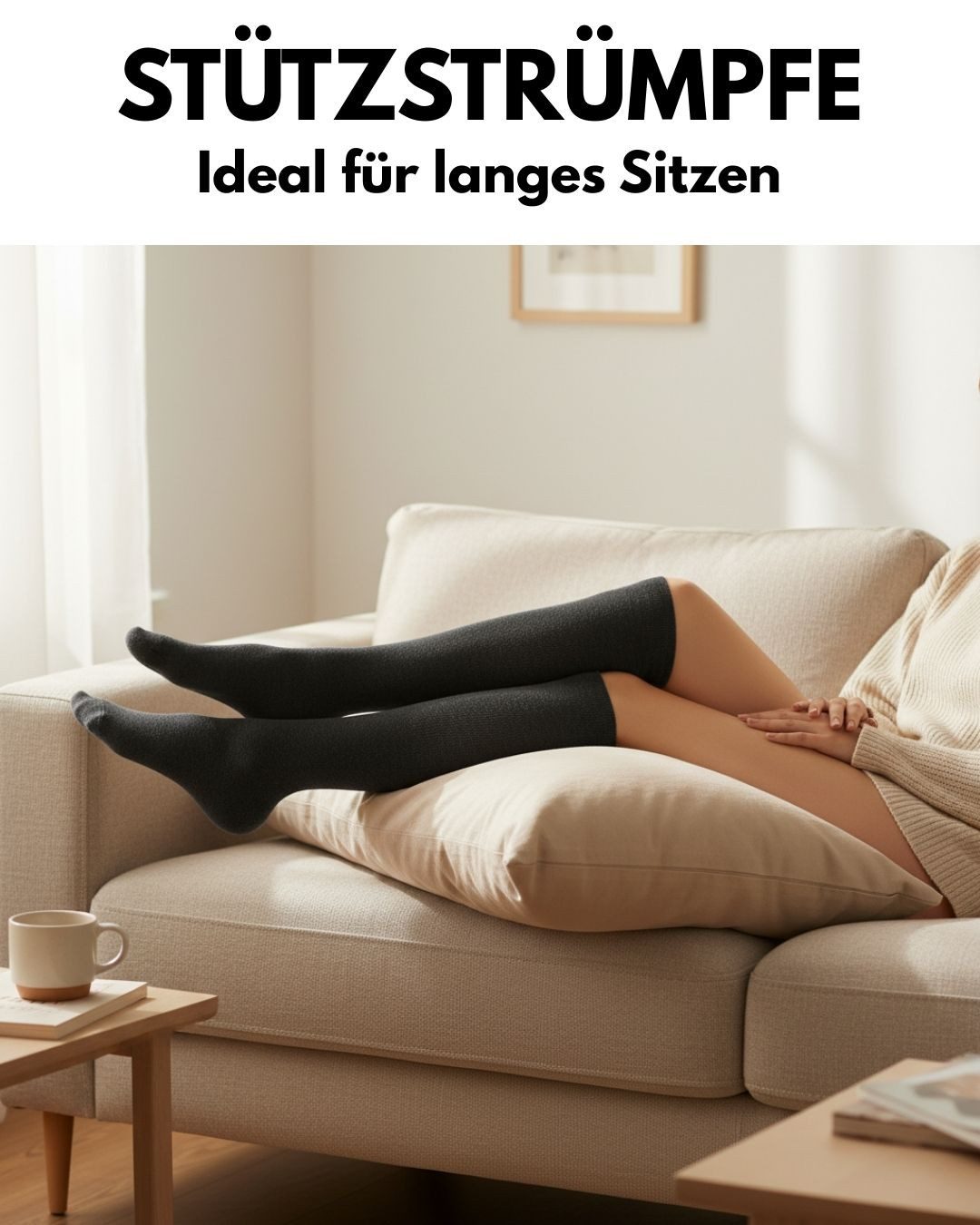 sockenkauf24 Stützkniestrümpfe Kompressionsstrümpfe Reisestrümpfe Stützstrümpfe mit Kompression (Schwarz, 2-Paar, 35-38) aus Baumwolle für Damen & Herren mit Komfortbund