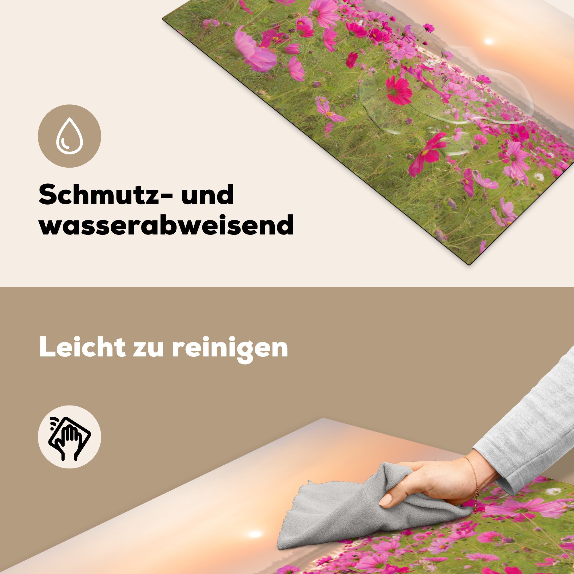 cm, 81x52 Blumenwiese Vinyl, Rosa Mohnblumen, die tlg), Schutz Induktionskochfeld küche, Herdblende-/Abdeckplatte MuchoWow (1 für Ceranfeldabdeckung - -