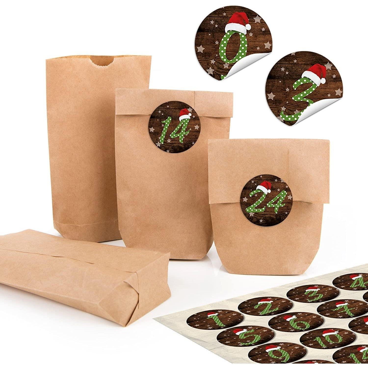 Logbuch-Verlag Aufkleber Kraftpapiertüten mit Boden 9 x 15 x 3,5 cm mit runden Weihnachts