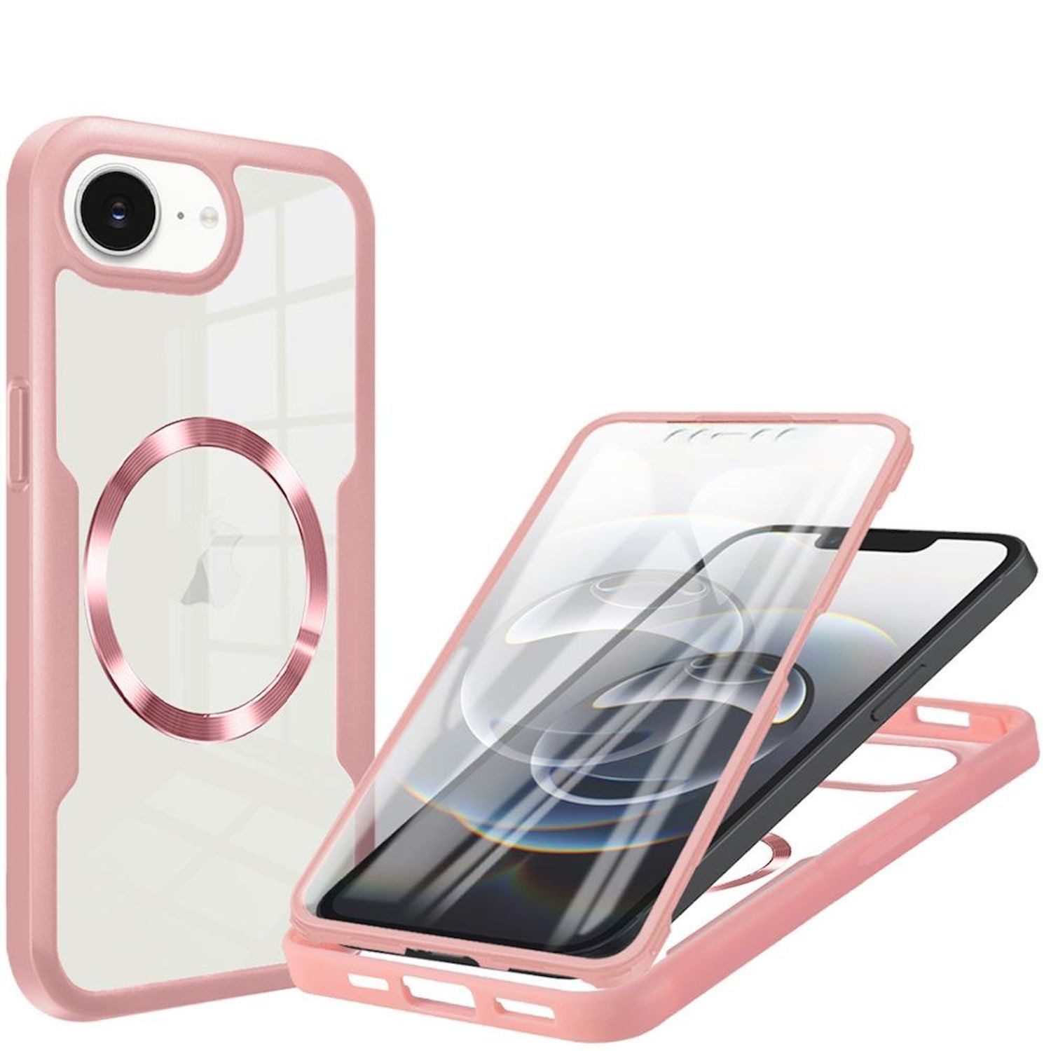 Wigento Handyhülle für Apple iPhone 17e / 16e Full 360 Grad Acrylic Hybrid TPU Hülle Rosa, 360 Grad Schutz, stoßdämpfend, robust