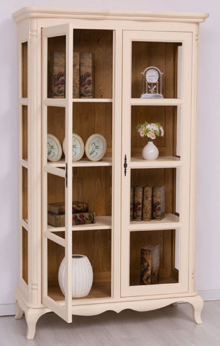 Casa Padrino Stauraumschrank Casa Padrino Landhausstil cm - mit Möbel - x 49 Massivholz x 2 / Braun Massivholz 190 H. 112 Vitrine Schrank Landhausstil Glastüren - Einrichtung Möbel - Creme Landhausstil