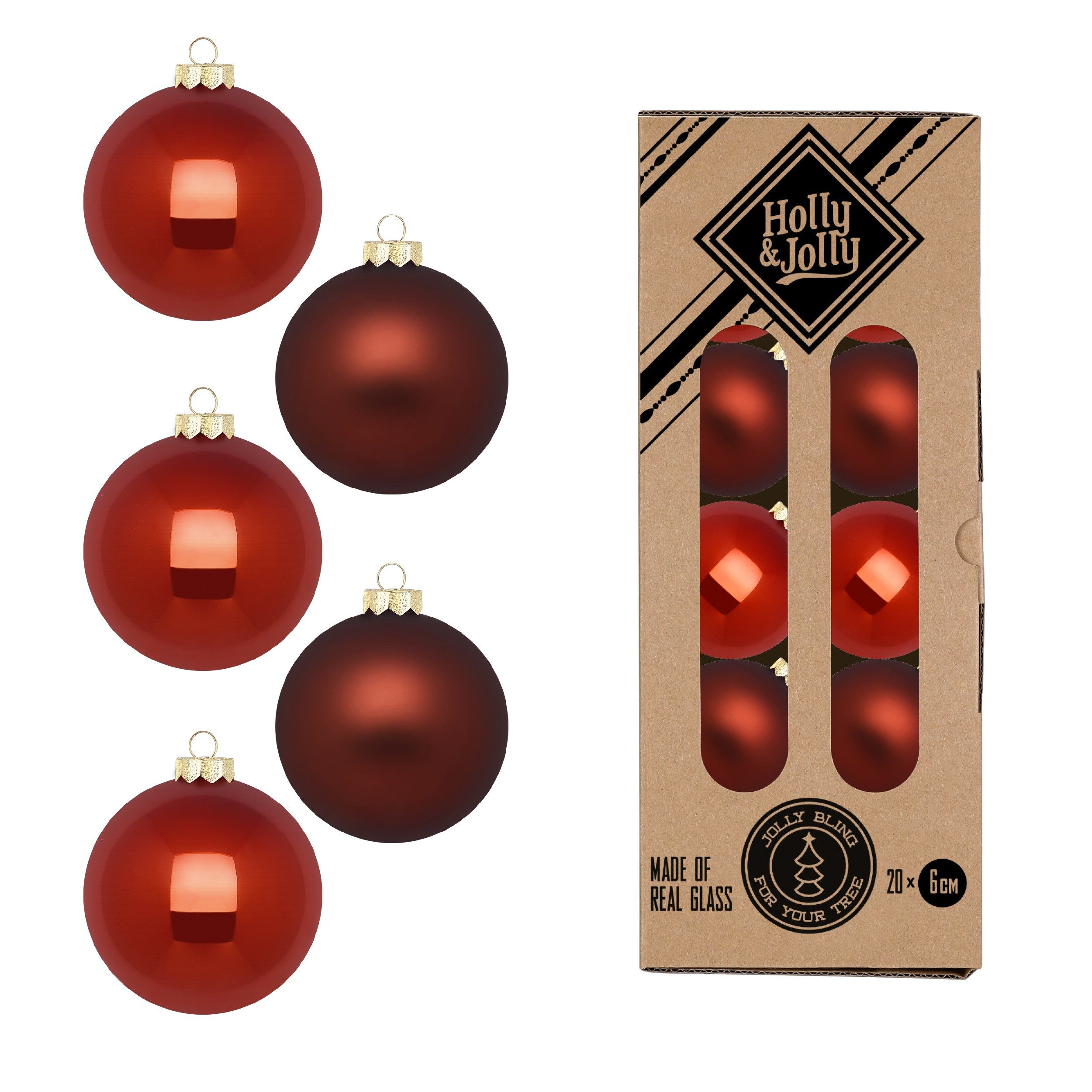 Holly & Jolly Weihnachtsbaumkugel, Weihnachtskugeln Glas 6cm 20 Stück - Burnt Ochre
