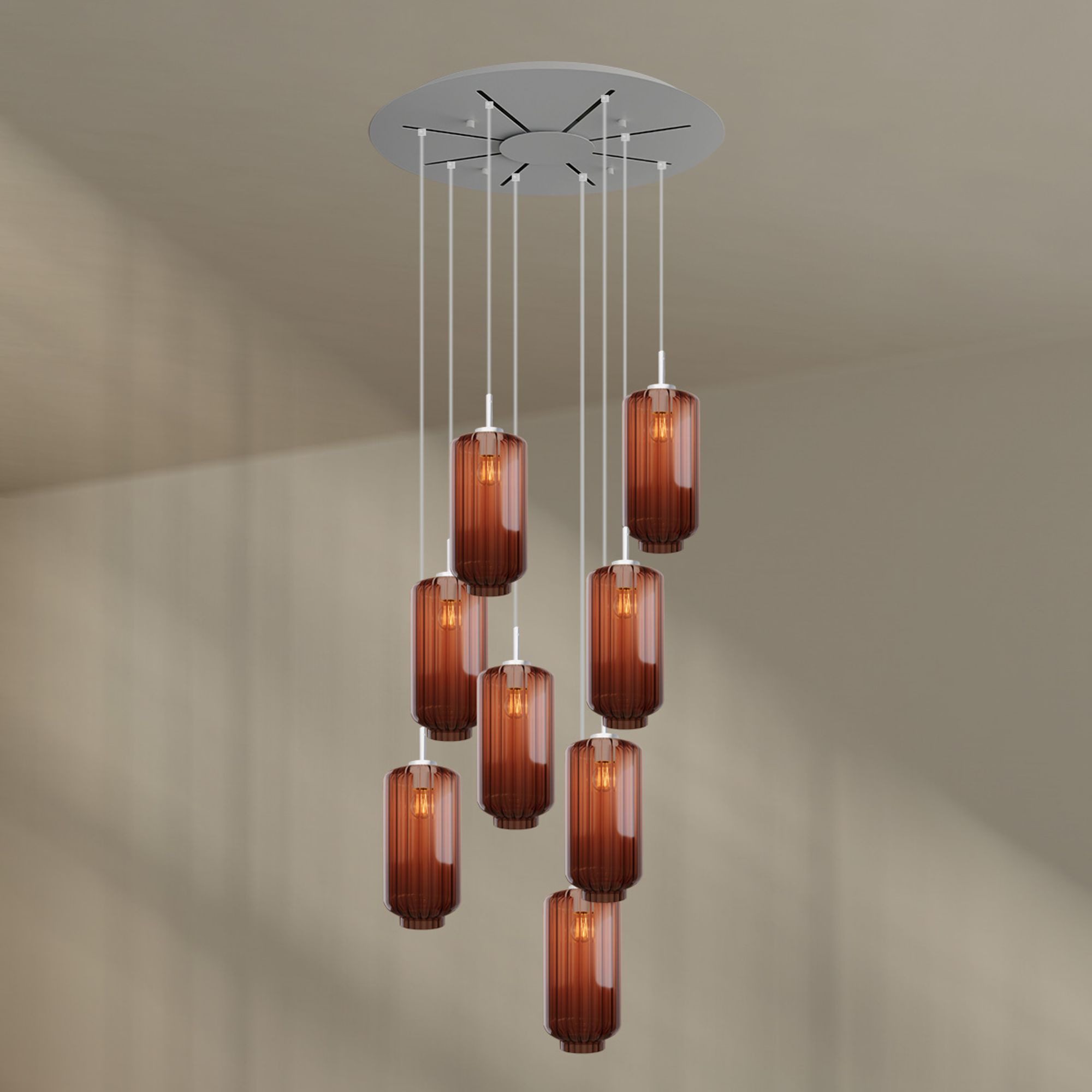 s.luce Pendelleuchte Velo Galerieleuchte 8-flg Ø 80cm Baldachin Ø 18cm Braun
