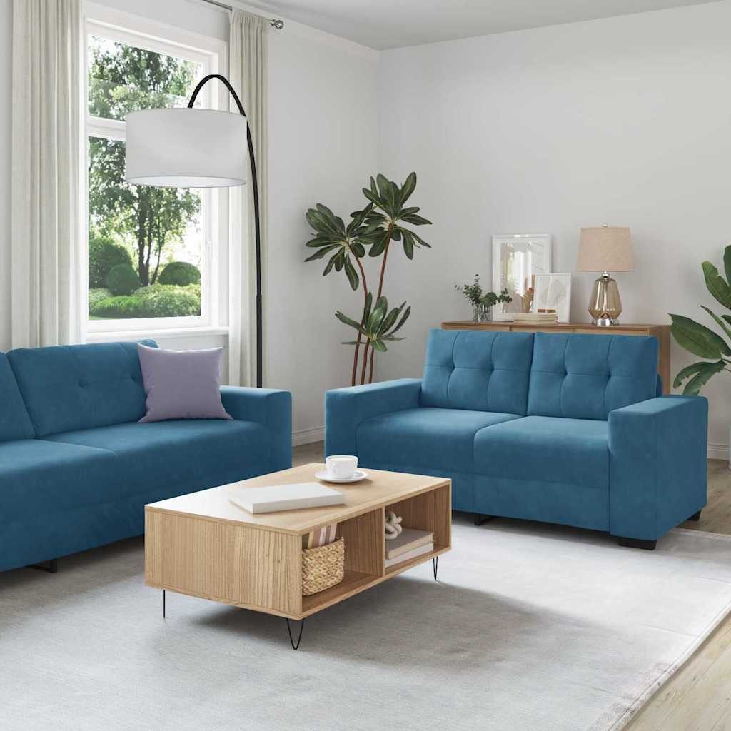 vidaXL Sofa Sofa Set 3 pcs Blau 221 x 80 x 80 cm Samt, 3 Teile