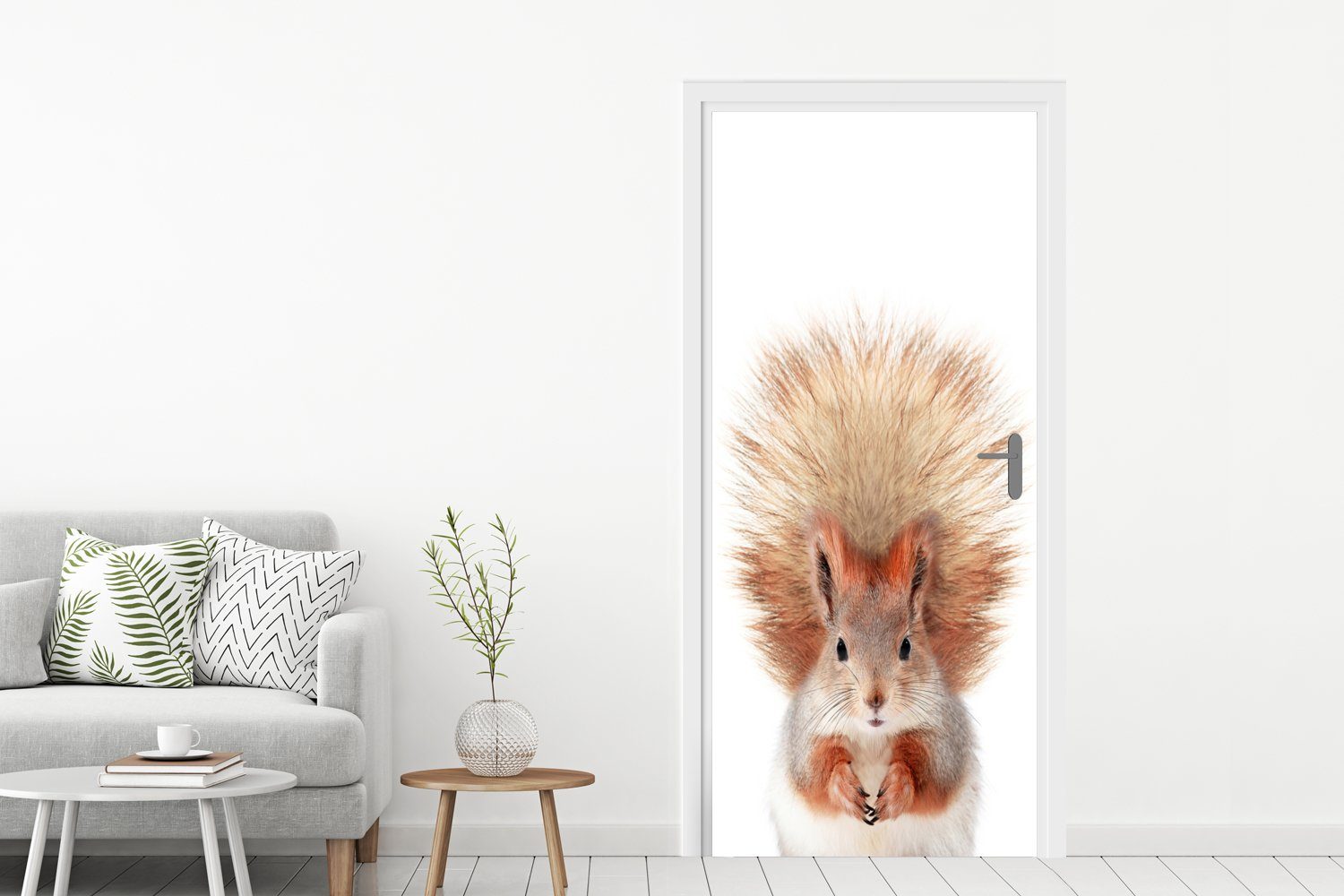 MuchoWow Türtapete cm (1 - 75x205 Matt, bedruckt, Tiere Tür, - St), - Eichhörnchen Fototapete Weiß, für Natur - Orange Türaufkleber