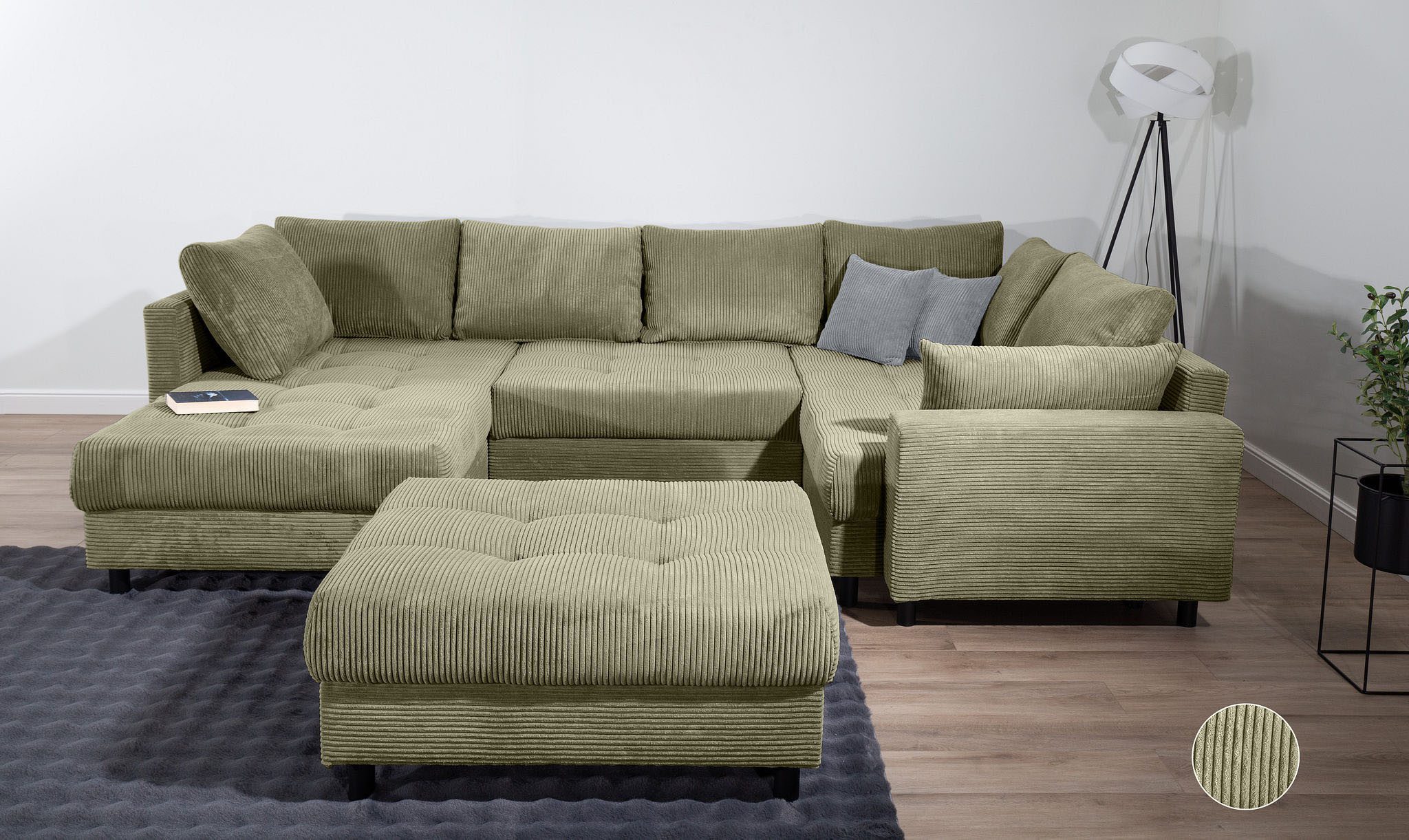 COLLECTION AB Wohnlandschaft Toni U-Form mit Armlehne, inkl. Hocker und Zierkissen in abgesetzter Farbe, mit Bonnelfederkern