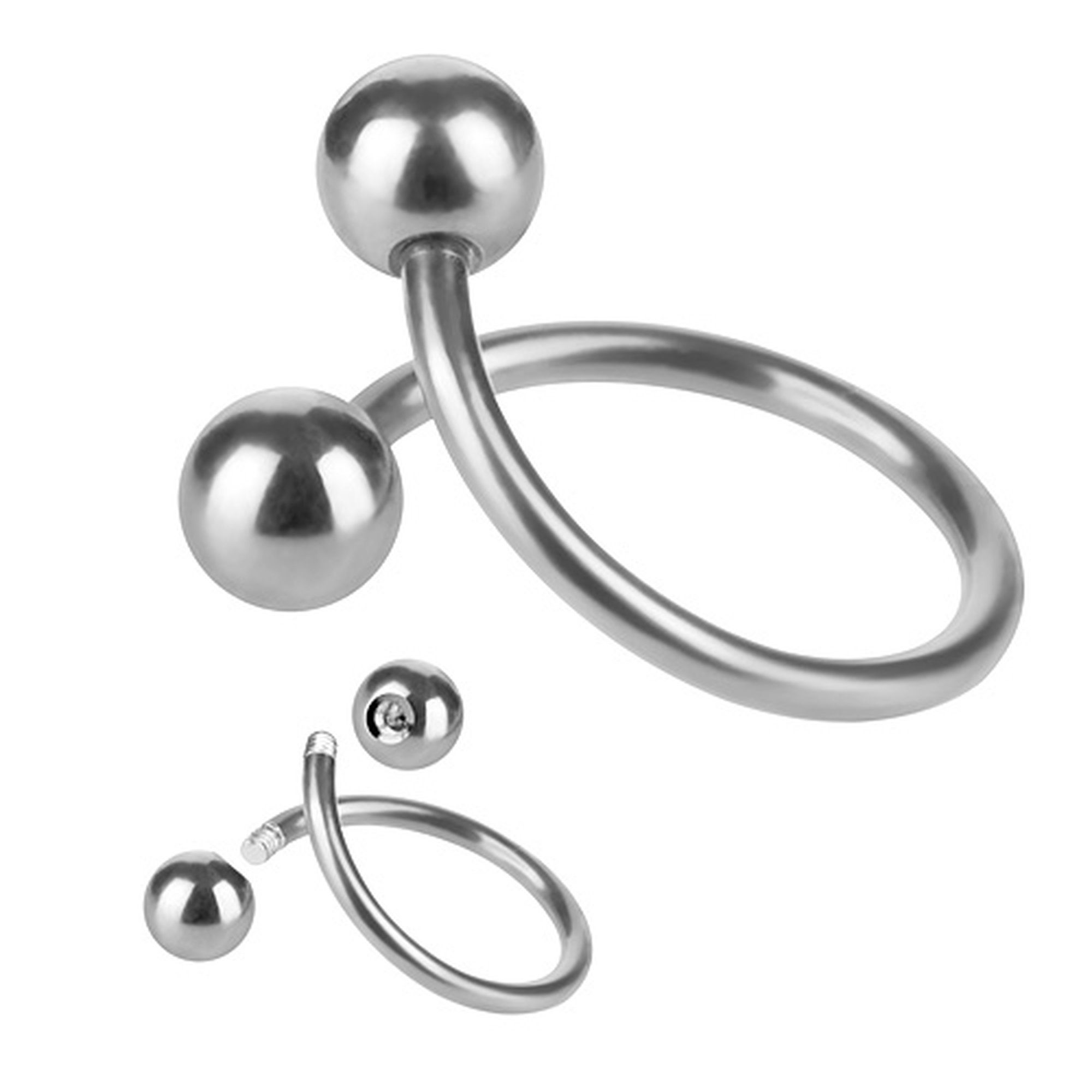 Taffstyle PiercingSet Piercing Edelstahl Spirale mit Doppel Kugel, Twist Labret Tragus Helix