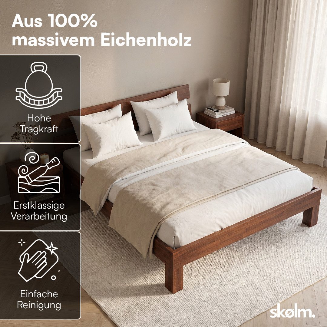 skølm Massivholzbett Floki aus Eiche mit Bettkopf, natur geölt (Walnussoptik), verfügbar in 140/180 x 200 cm – Bild 3 von 5
