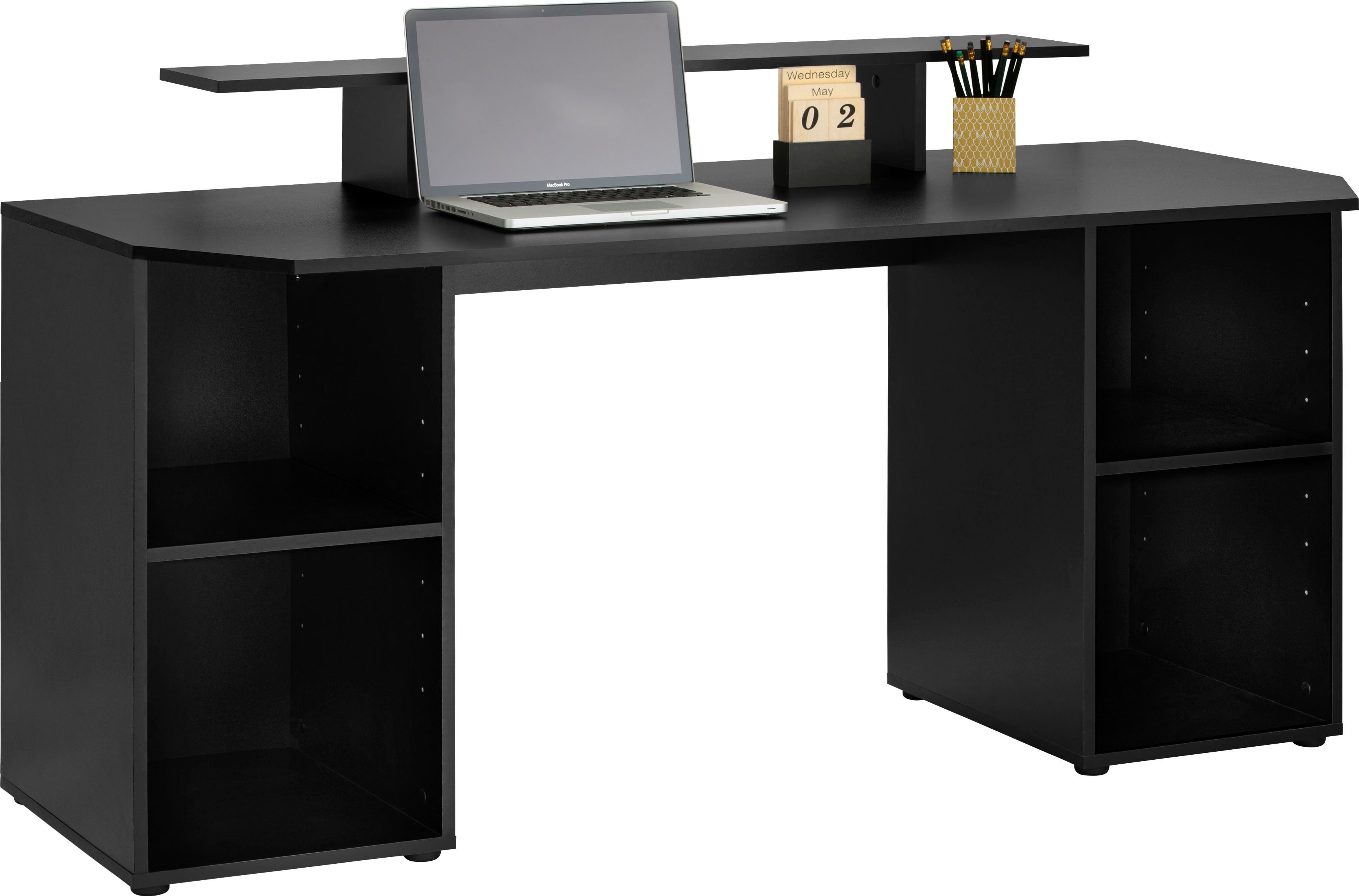 Gamingtisch | Schwarz viel mit 160 cm, Breite borchardt Möbel Tippy, Stauraum Schreibtisch Schwarz