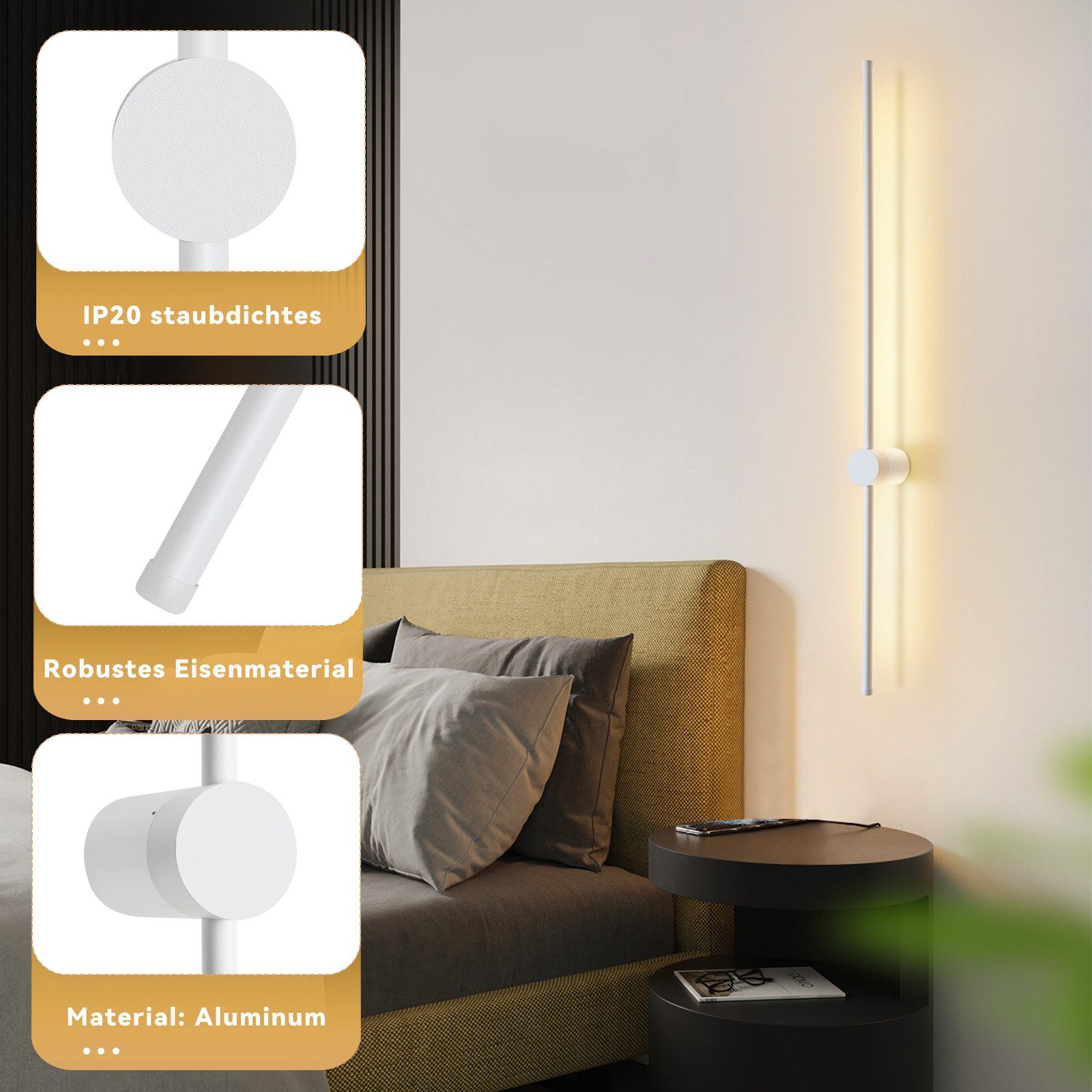 ZMH LED Wandleuchte Innen 60/100CM Weiß Flurlampe Modern 3000K für Wohnzimmer, Augenschutz, LED fest integriert, Warmweiß, Schwenkbar 90° Bettlampe für Flur Treppenhaus