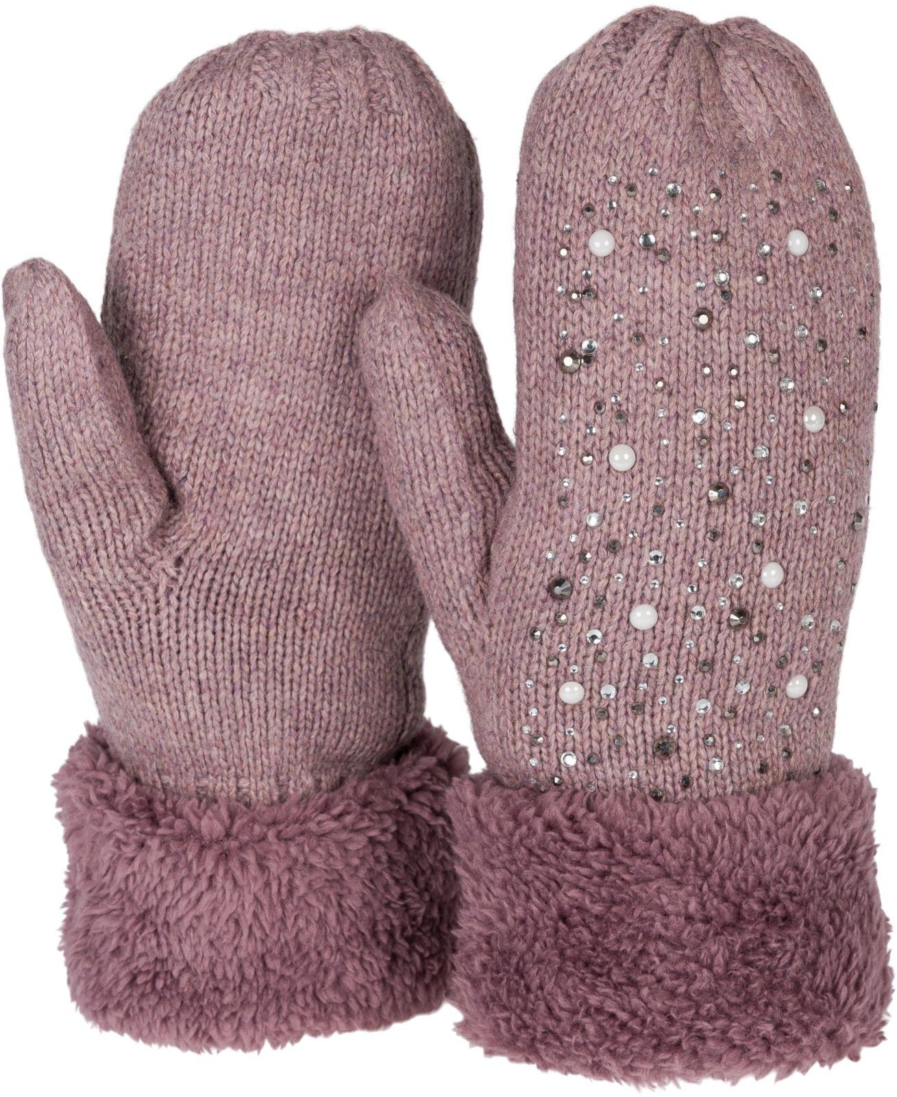 styleBREAKER Fäustlinge Strickhandschuhe Fäustlinge mit Strass und Perlen ( günstig online kaufen