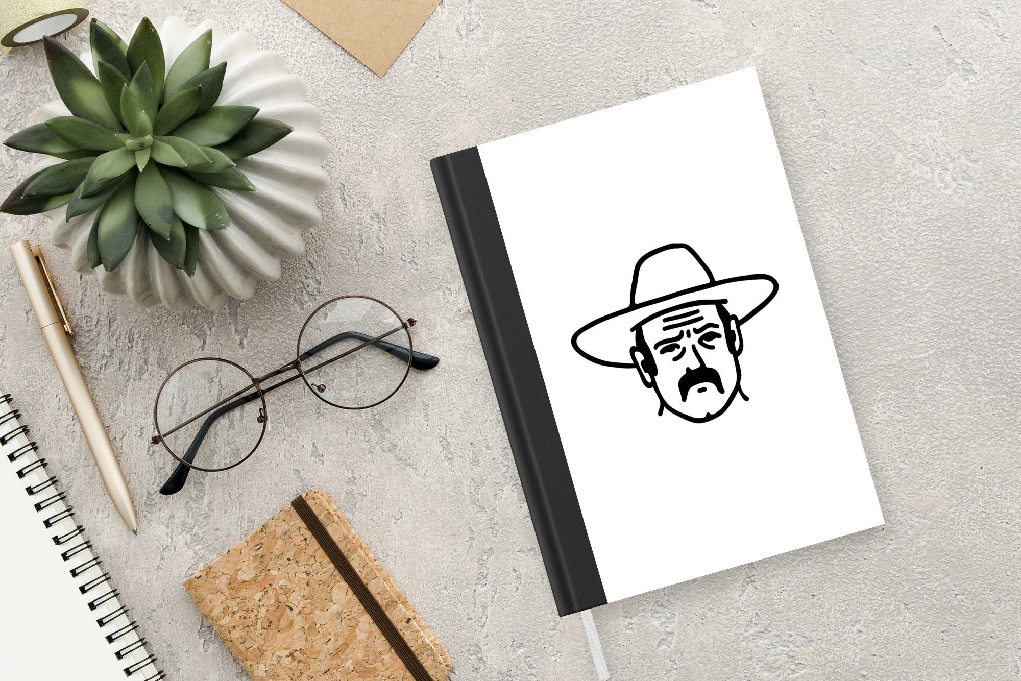 Illustration Cowboys, Journal, eines Notizbuch 98 Schwarz-weiße Seiten, MuchoWow Tagebuch, Haushaltsbuch Notizheft, A5, Merkzettel,