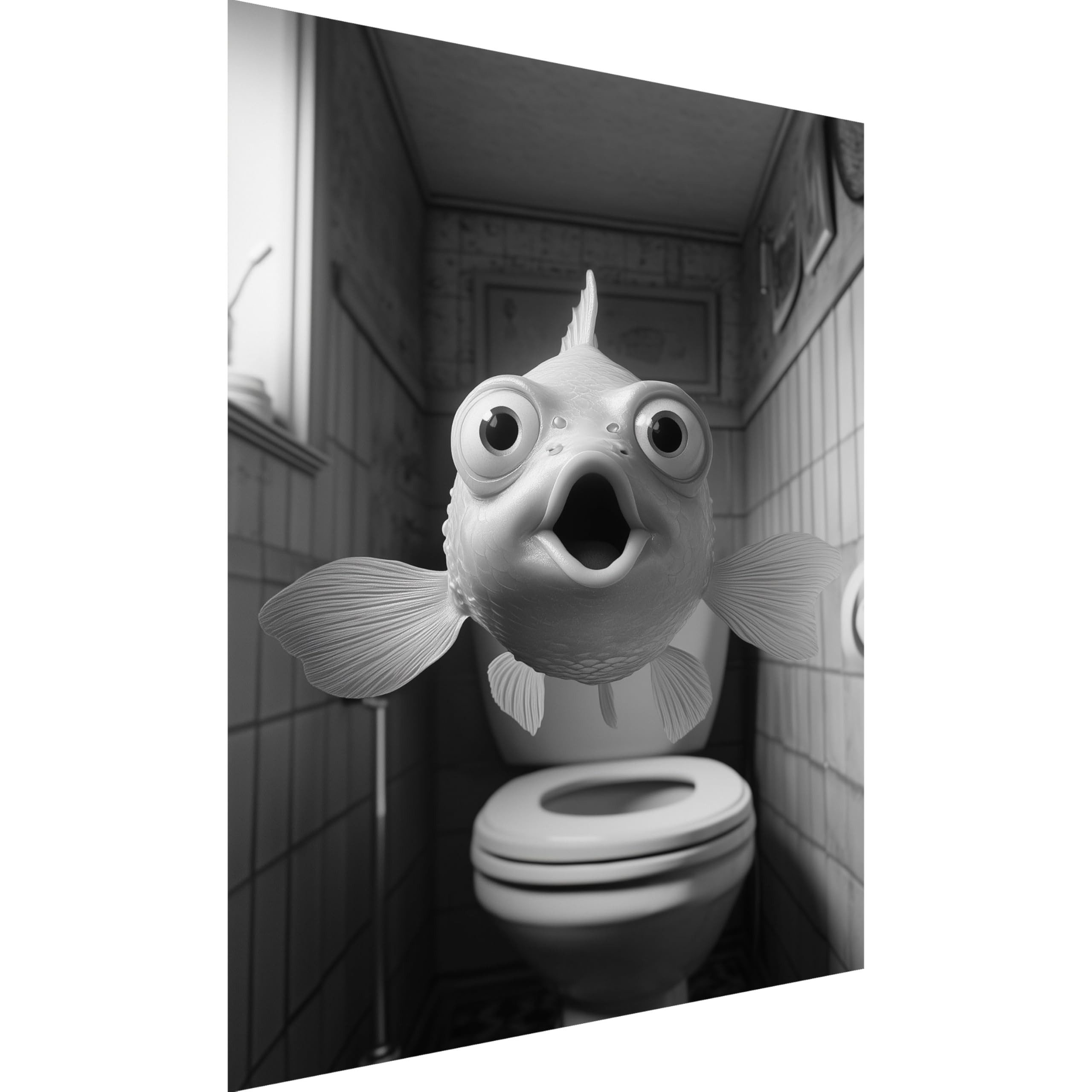 DARO Design Wandbild WC Tiere Schwarz-Weiß Wandbilder Wand Deko Leinwandbild, (Goldfisch - Bild klein Badezimmer Gäste-WC Flur Diele Einteilig Hochformat Fotodruck Badezimmer-Humor), 20x30 cm