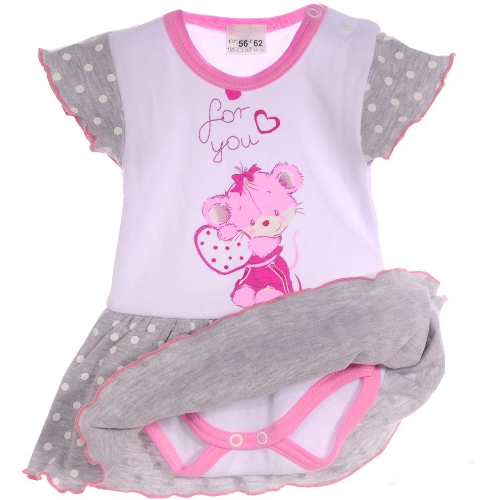 La Bortini Bodykleid Body Kleid Baby Spieler 56 62 68 74 80 86 aus reiner Baumwolle, 44 50 56 62 68 74 80 86