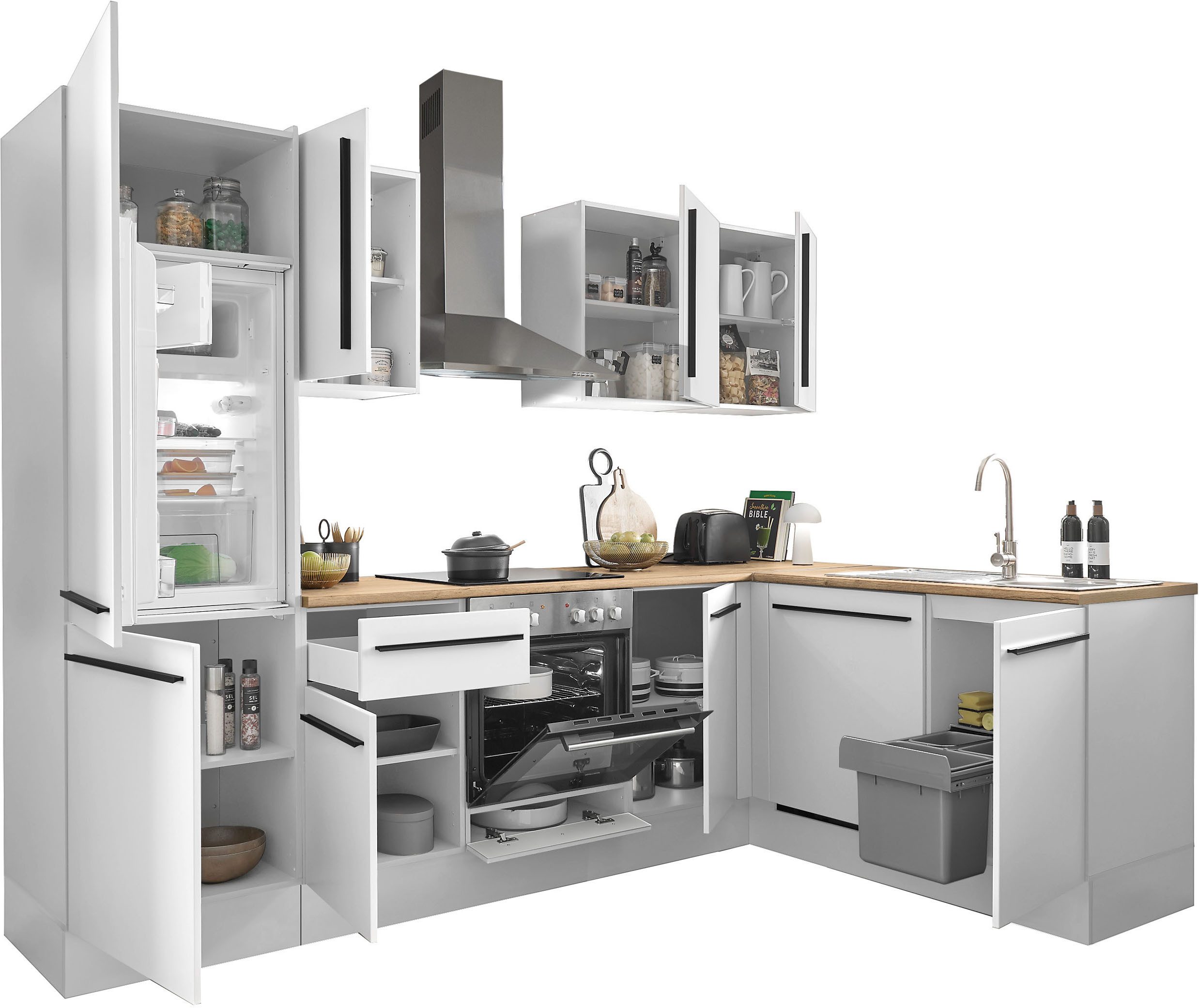 BASIC by Balculina Winkelküche Denver, Küche BxHxT 280/115 x 211 x 60, Breite 280 cm, wahlweise mit E-Geräten und Induktion
