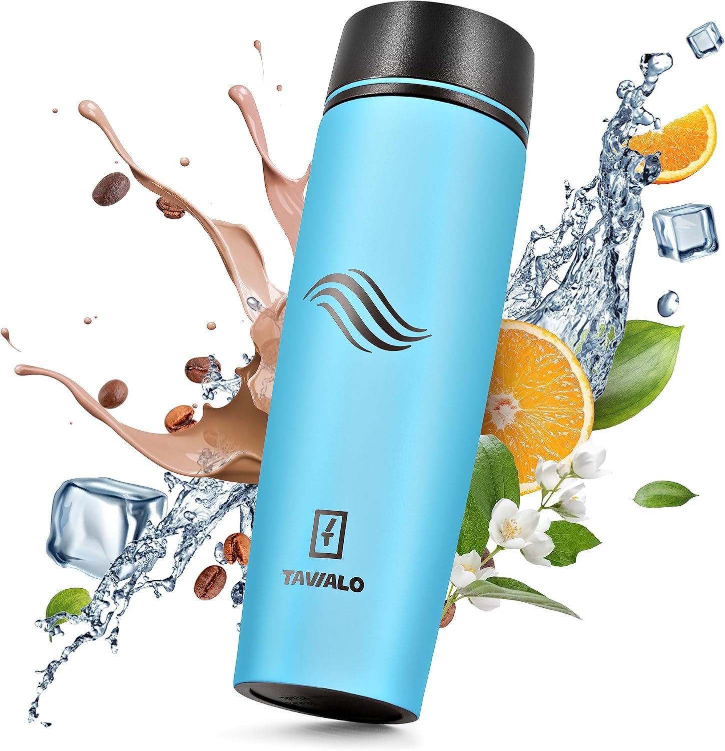 TAVIALO Isolierflasche 460ml mentholblau matt Inox Edelstahl,Pulverbeschichtung, Kaffeebecher, ideal für Reisen, Schule, Camping, Wanderungen, beim Sport