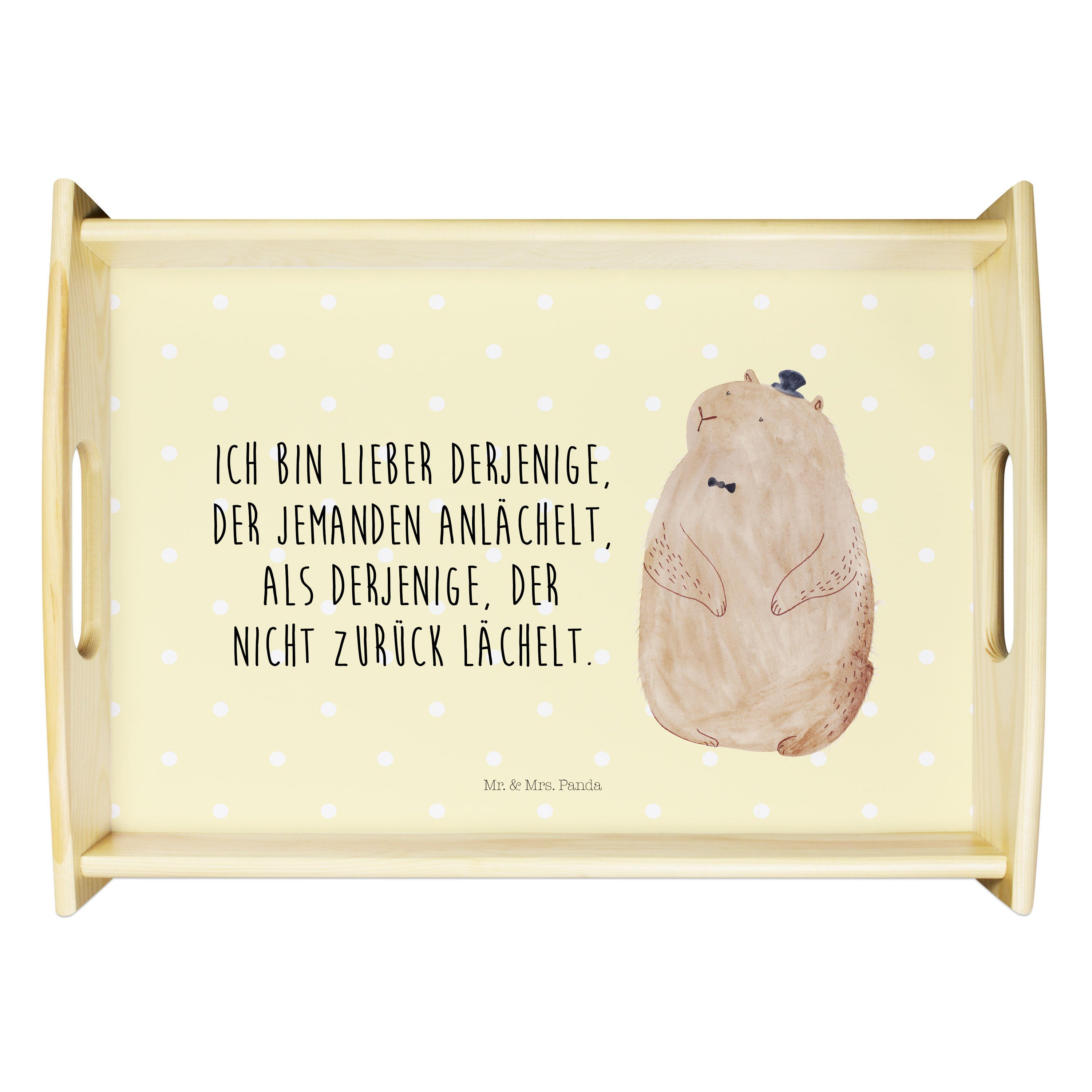 Mr. & Mrs. Panda Tablett Murmeltier - Gelb Pastell - Geschenk, Respekt, Holztablett, Tablett, Echtholz lasiert, (1-tlg)