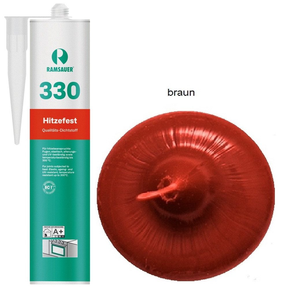 Ramsauer Dichtstoff Ramsauer 330 Hitzefest braun 1K Silicon Dichtstoff 310ml Kartusche, gebrauchsfertig, für Lebensmittelbereich geeignet