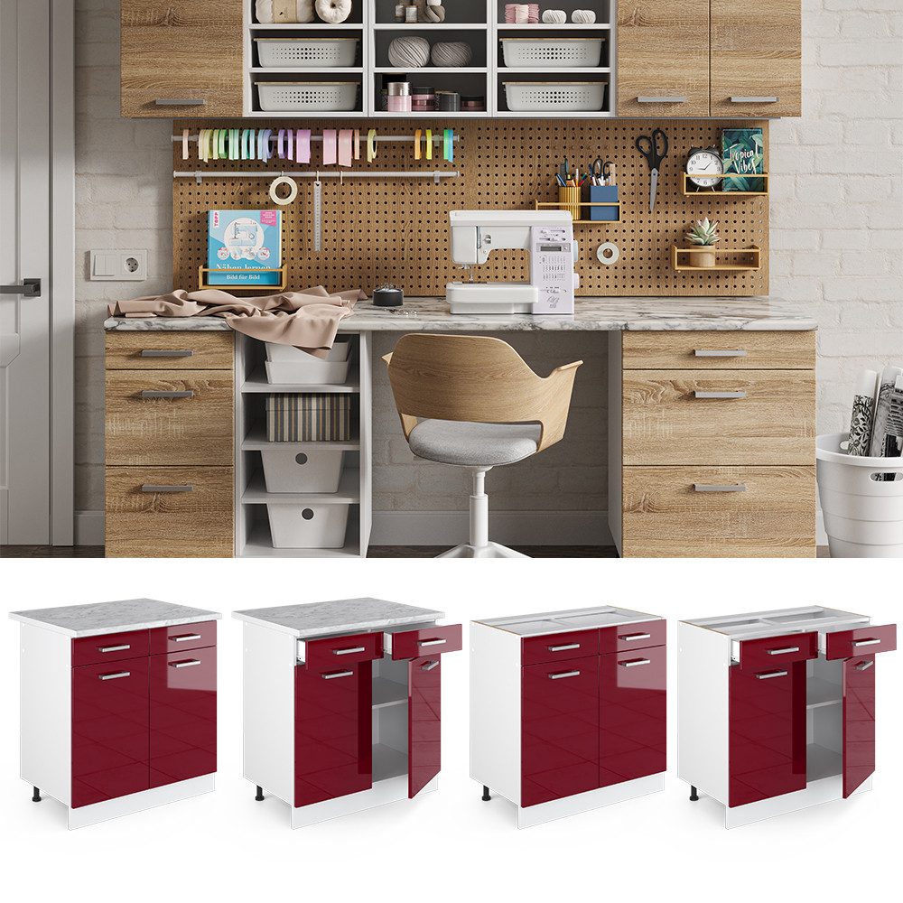 Vicco Schranksystem R-Line Bordeaux HG/Weiß 80cm günstig online kaufen
