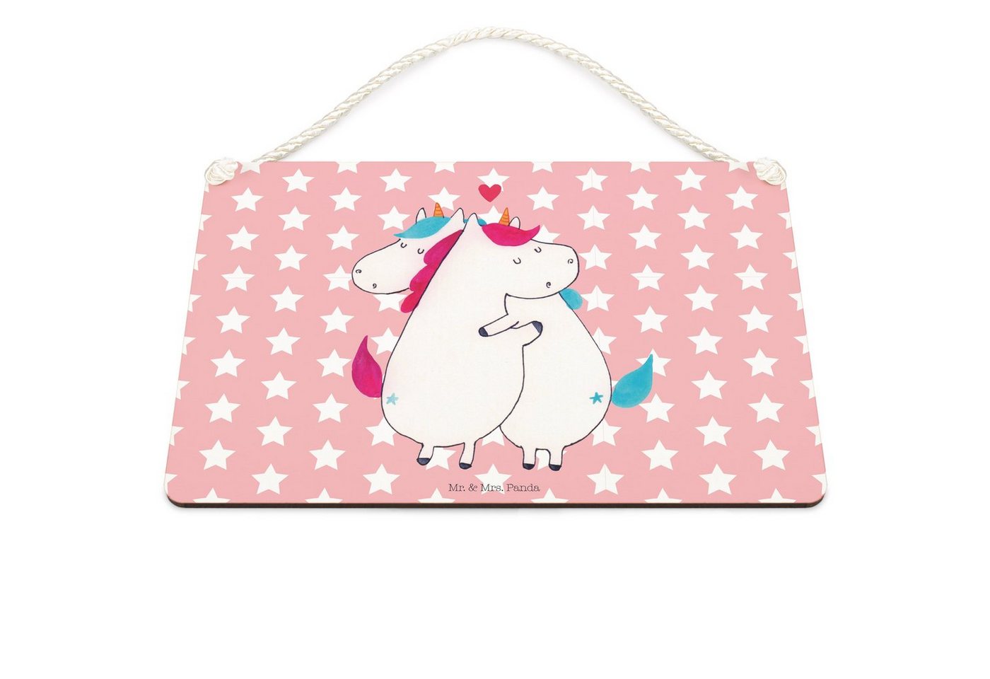 Thumbnail - Mr. & Mrs. Panda Hinweisschild Einhorn Mitteilung DIN A5 - Rot Pastell - Geschenk, Deko Schild, Wand, (Packung, 1 St., D...