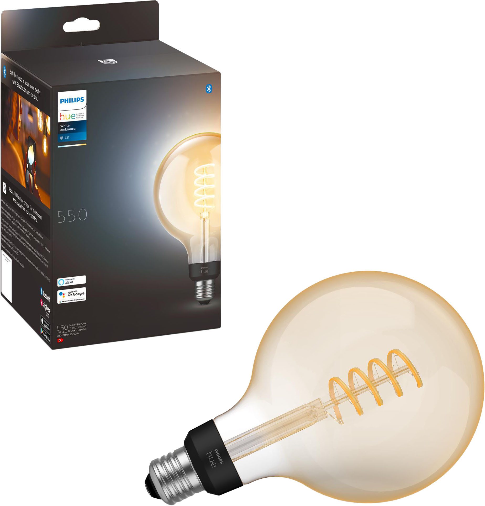Philips Hue LED-Filament White Ambiance Giant Globe G125 550lm, E27, 1 St., Farbwechsler
