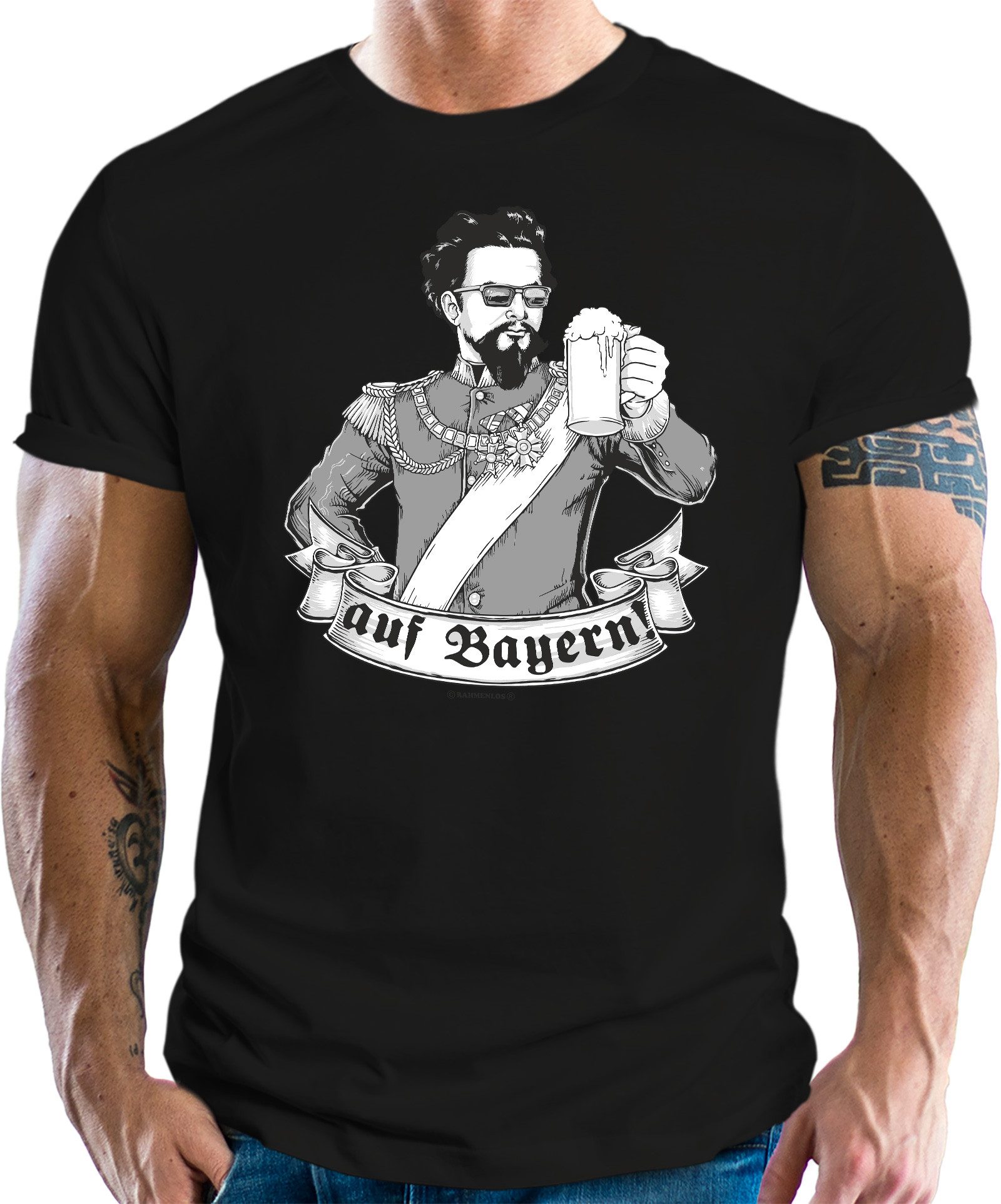 RAHMENLOS® Trachtenshirt für König Ludwig Fans: Ein Prosit mit dem Kini - auf Bayern!