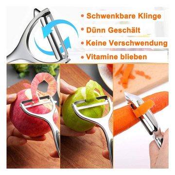 Fivejoy Sparschäler Schälmesser aus Zinklegierung Mehrzweck-Melonen- und Obstreibe, (2-teiliges Obst- und Gemüseschäler-Set aus Edelstahl)