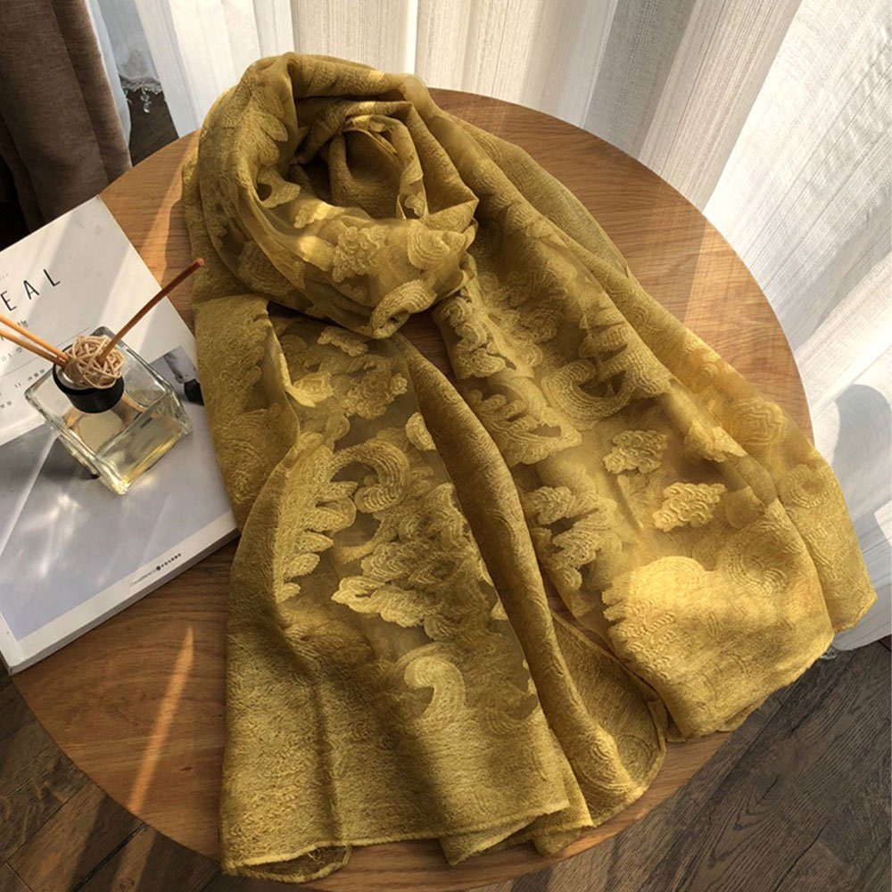 AUzzO~ Seidenschal Bedruckter SilkScarf, Light Coloured Elegante 180cm*70cm Gelb Protection Sun