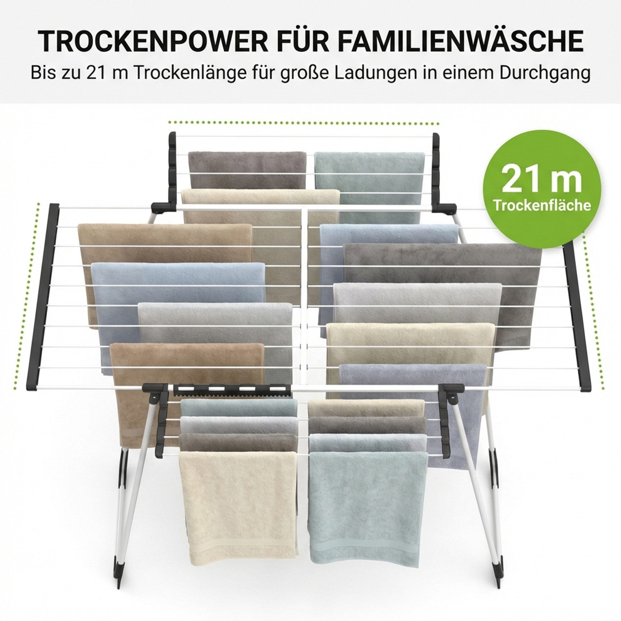 Gardissimo Wäscheständer Extend ausziehbar klappbar mit Rollen Wäschetrockner, 21 m Trockenfläche / ausziehbar / klappbar / mit Rollen – Bild 2 von 5