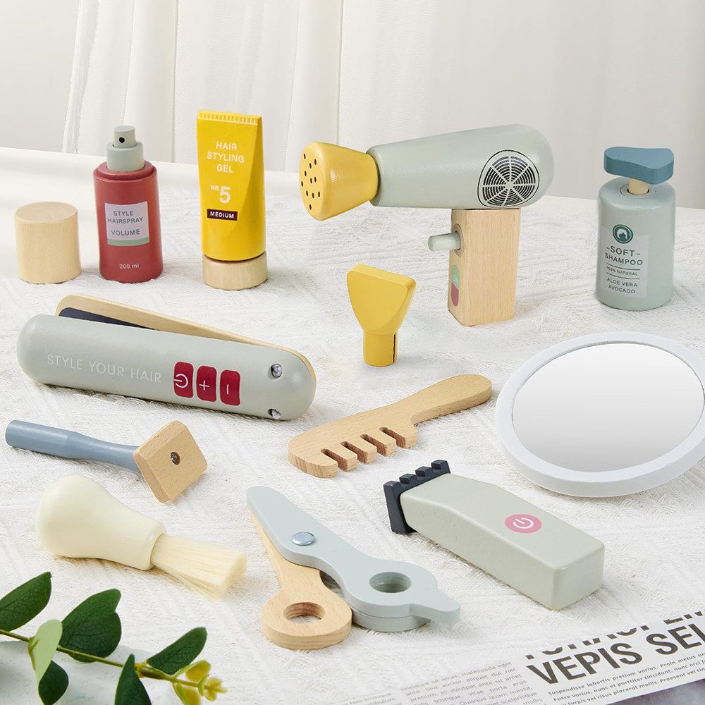 CLTYQ Spielzeug-Frisierkoffer Friseur Set Spielzeug aus Holz Pretend Play K günstig online kaufen