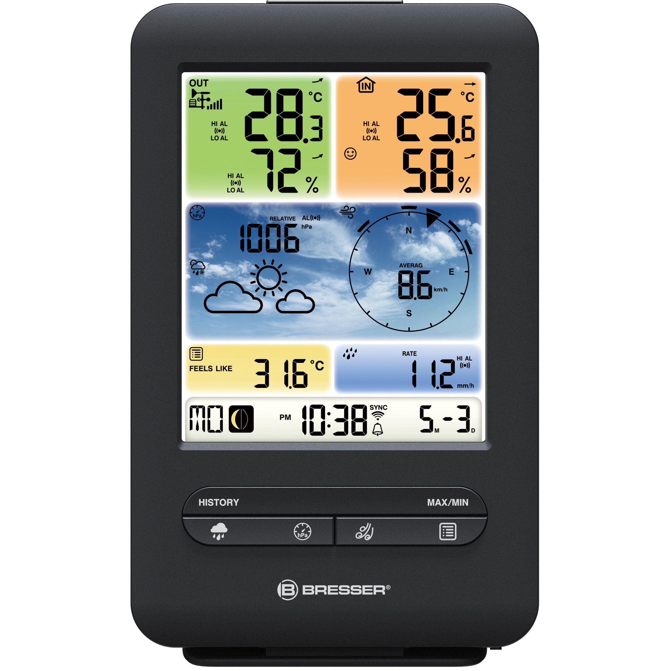 BRESSER BRESSER WLAN-Farbwetterstation mit 5-in-1-Profi-Sensor V Wetterstation
