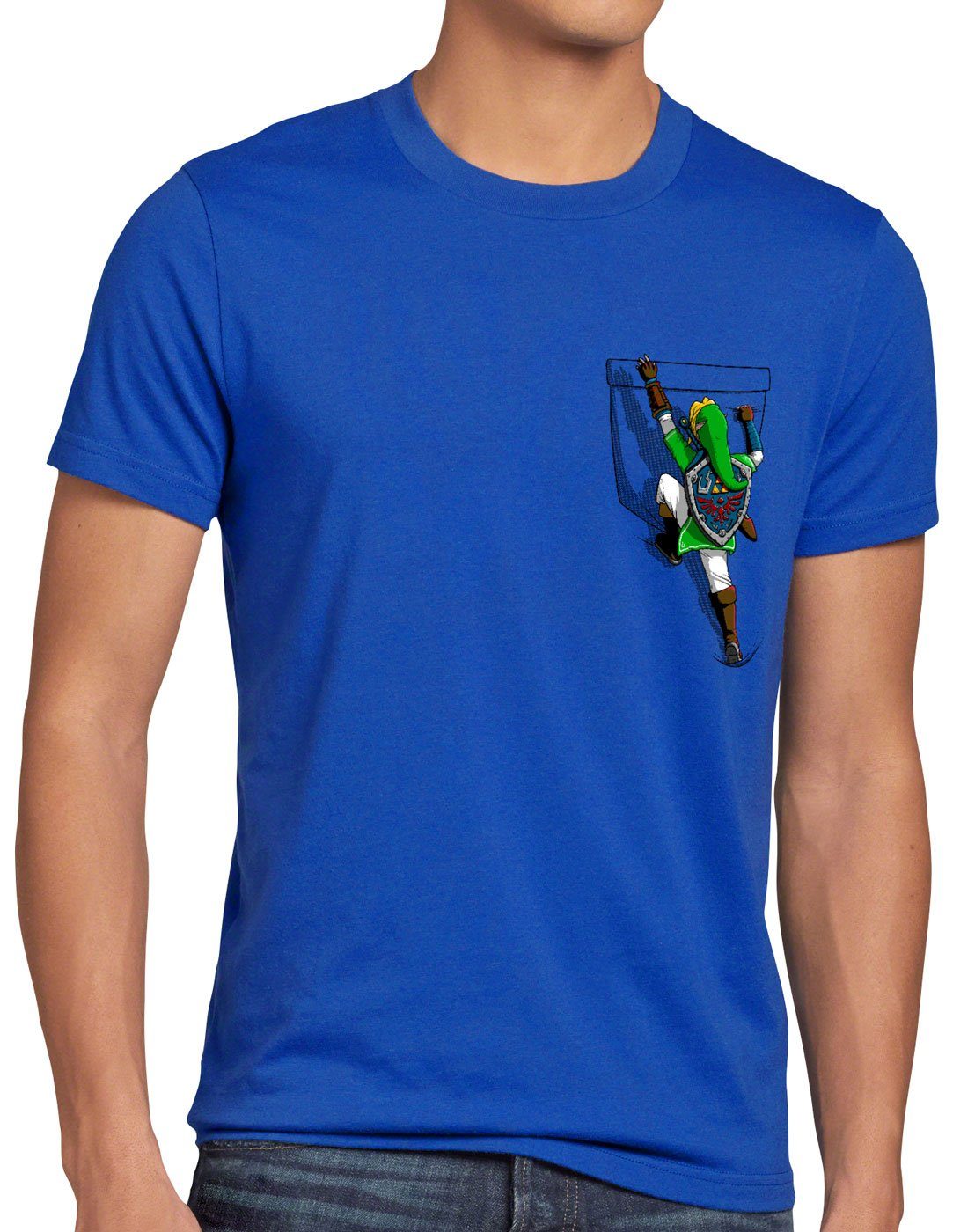 Print-Shirt T-Shirt Herren of blau Link wild style3 ocarina the switch snes breath Brusttasche