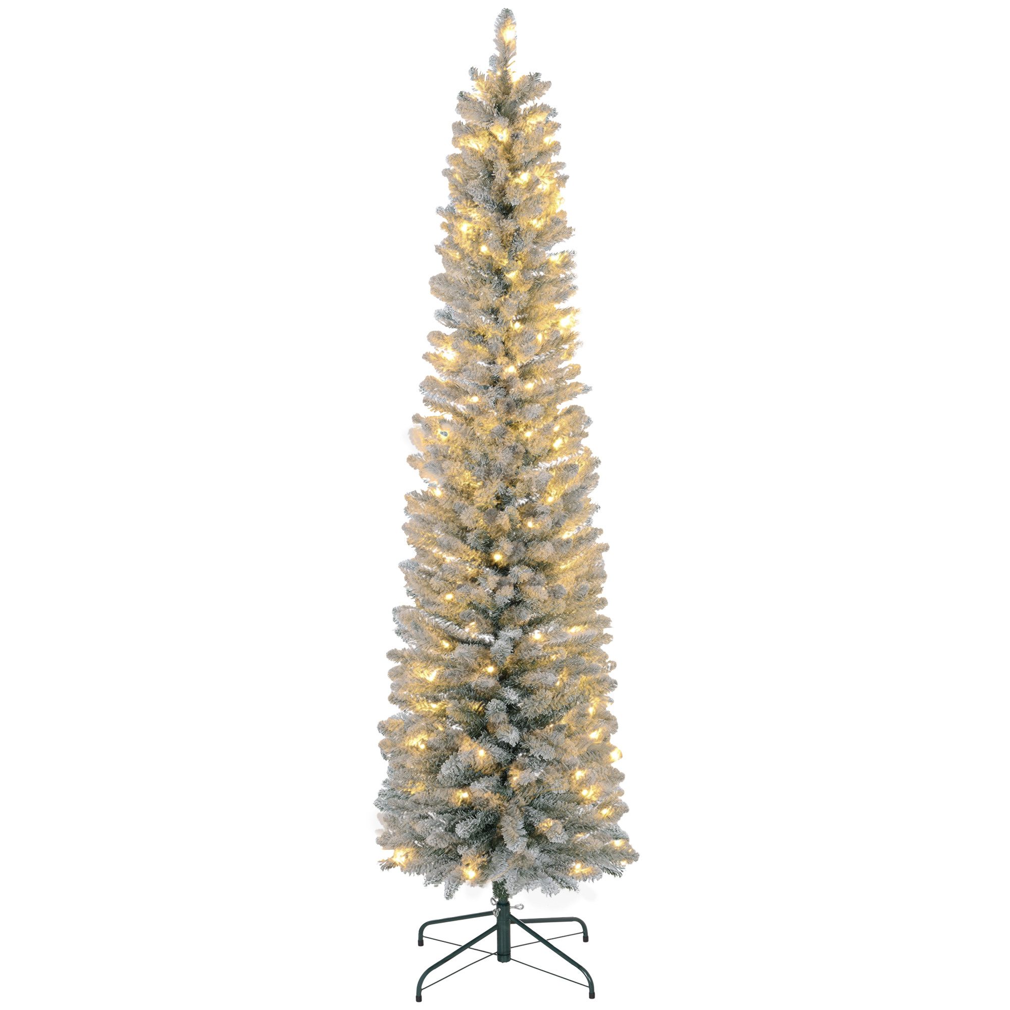 HOMCOM Künstlicher Weihnachtsbaum Christbaum Weihnachtsdeko mit LED Beleuchtung, Schnee, Tanne, für Weihnachtsfest, Indoor, grün+weiß