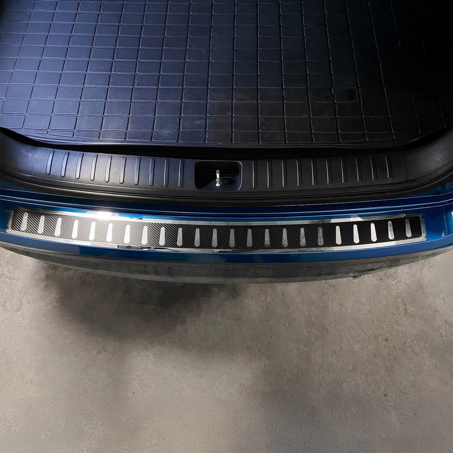 OMAC Ladekantenschutz für Hyundai Tucson 2018-2020 Chrom Kohlefaserfolien, Zubehör für Hyundai Tucson 2018-2020, Langlebig,Einfache Reinigung,Einfache Installation,Rostbeständig