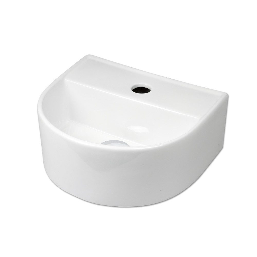 Stabilo Сантехника Раковины Раковины Keramik Hängewaschbecken halbrund weiß Komplettset (Komplett-Set, 1-St., mit Komplettset inkl. Abflussrohr und Abflussstopfen), Pflegeleicht, fleckenresistent dank des Keramikmaterials
