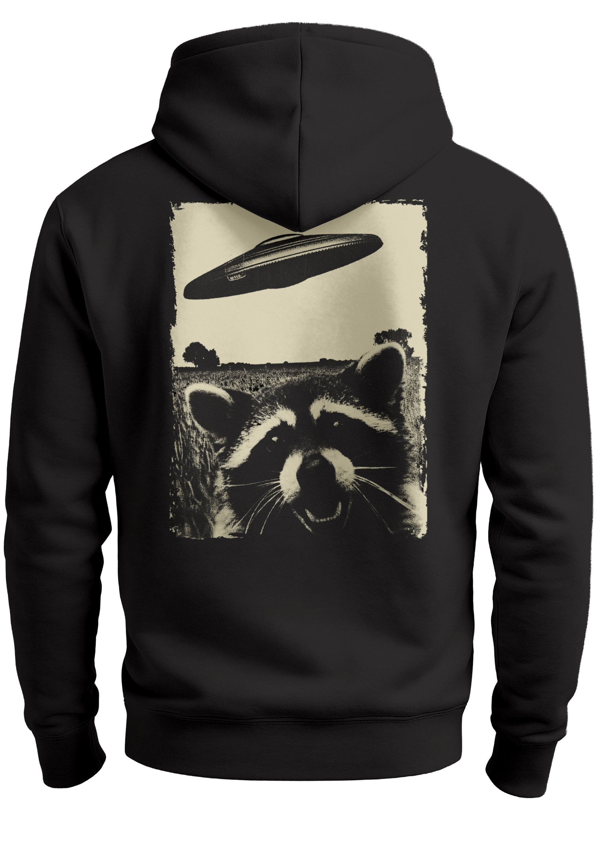 Neverless Hoodie Hoodie Backprint Herren UFO Waschbärr Alien Print Rückenau günstig online kaufen
