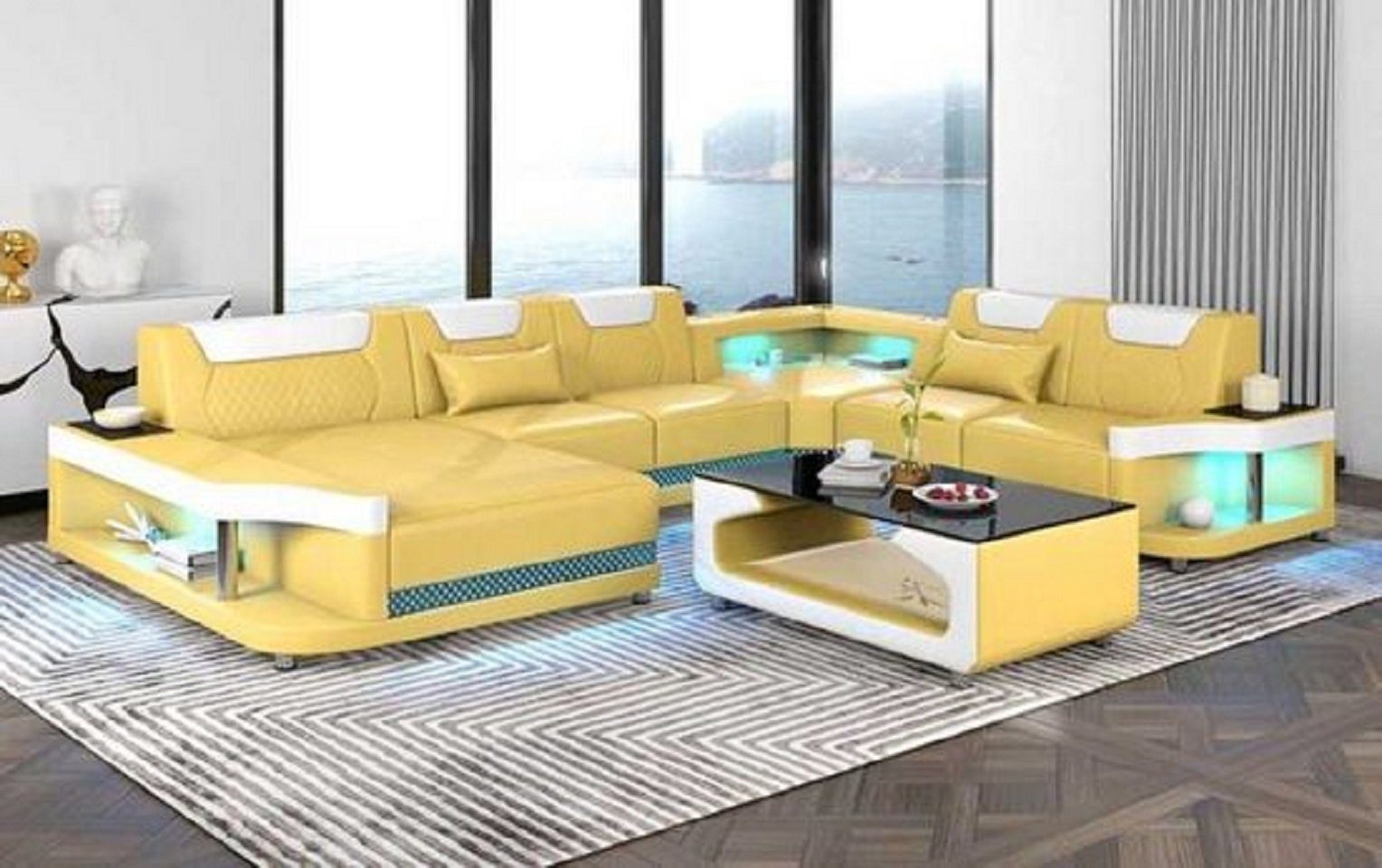 JVmoebel Ecksofa Großes Sofa Wohnlandschaft LED XXL U Form Ecksofa Luxus, 4 Teile, Made in Europe Beige