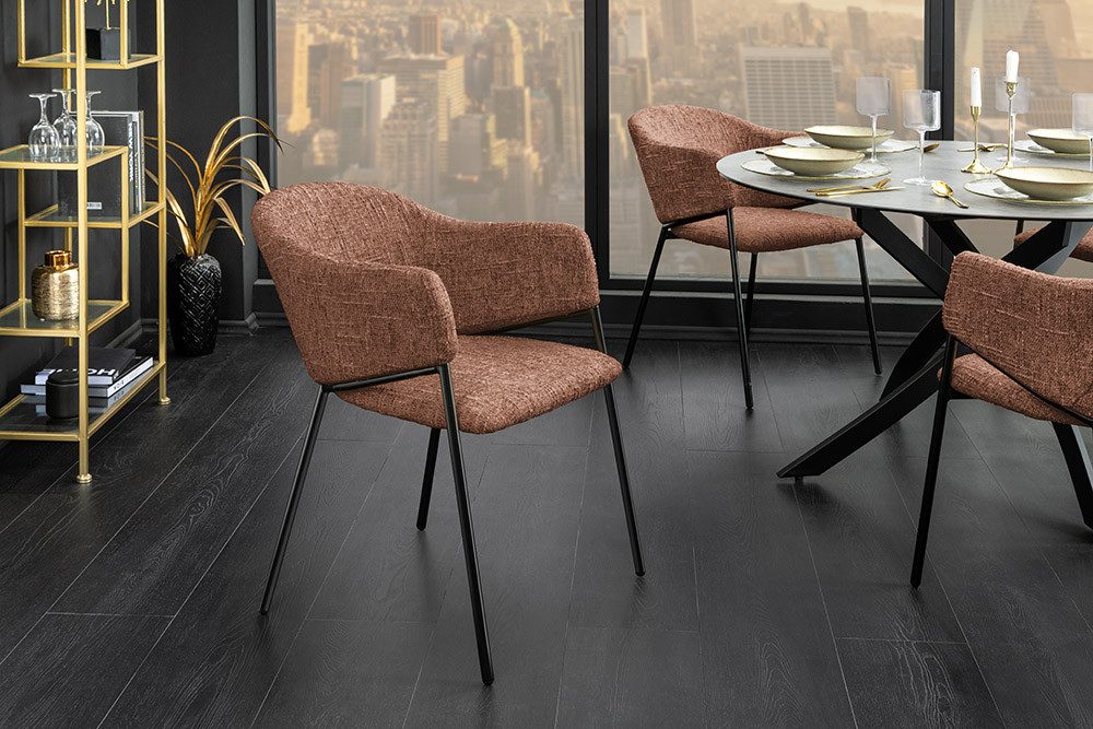 riess-ambiente Esszimmerstuhl NOBLESSE braun / schwarz - Chenille, Metallgestell, Retro, Armlehnen (Einzelartikel, 1 St), halbrunder Stuhl - ideal für Küche, Ess-, Arbeits-. Wohnzimmer & Büro