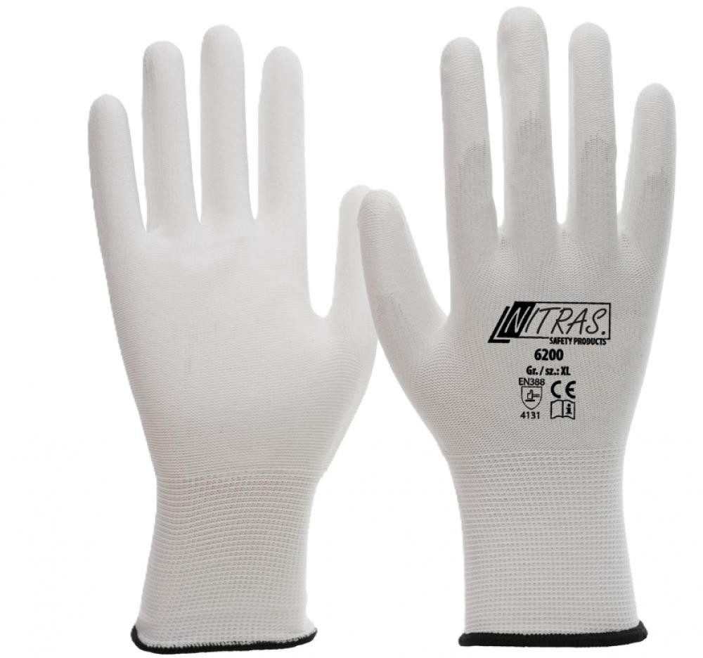 Nitras Fahrradhandschuhe NITRAS 6200 PU Feinstrickhandschuh Gr. 8 - Weißer Nylonhandschuh mit P