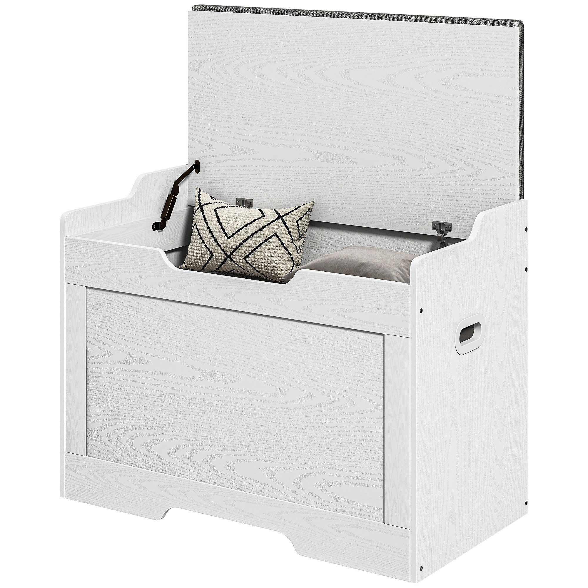 HOMCOM Truhe Sitzbank mit Stauraum, mit Deckel und Sitzkissen, Truhenbank (Sitztruhe mit Stauraum, 1 St., Aufbewahrungstruhe), für Wohnzimmer, Schlafzimmer, Weiß. Reduzierter Preis € 60,99. Unverbindliche Preisempfehlung € 130,90