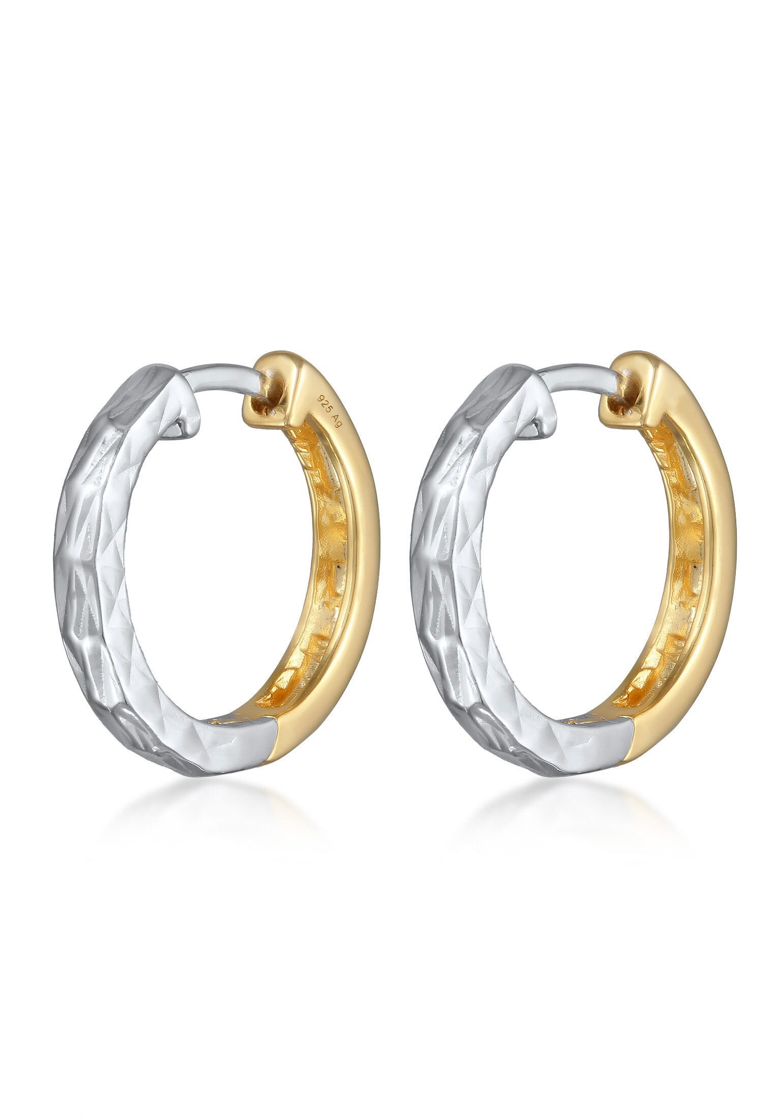 Paar Creolen Creolen Struktur Bicolor 925 Sterling Silber