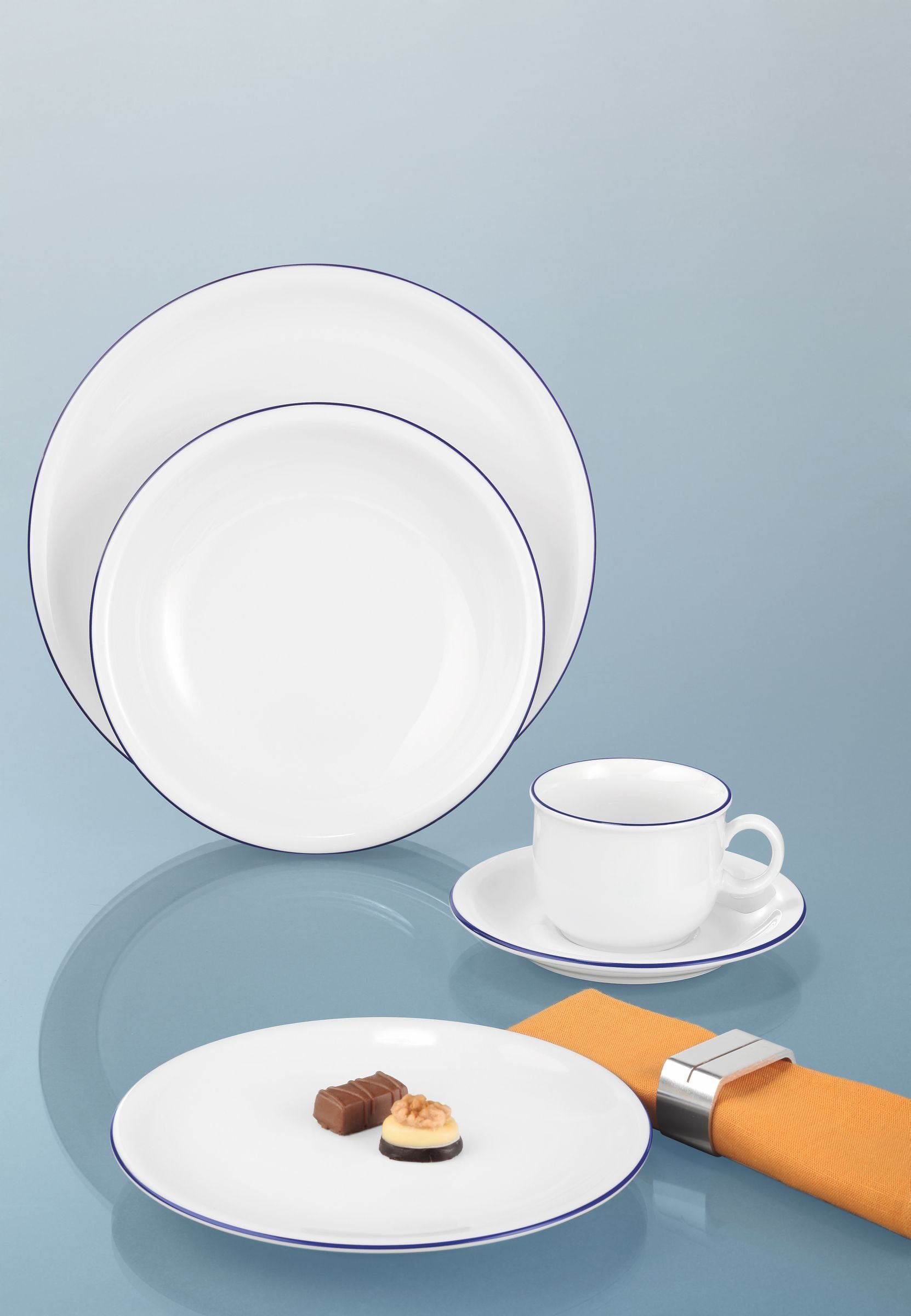 Seltmann Weiden Geschirr-Set Zuckerdose 6 Personen Compact Blaurand 10795 von Seltmann Weiden, Porzellan