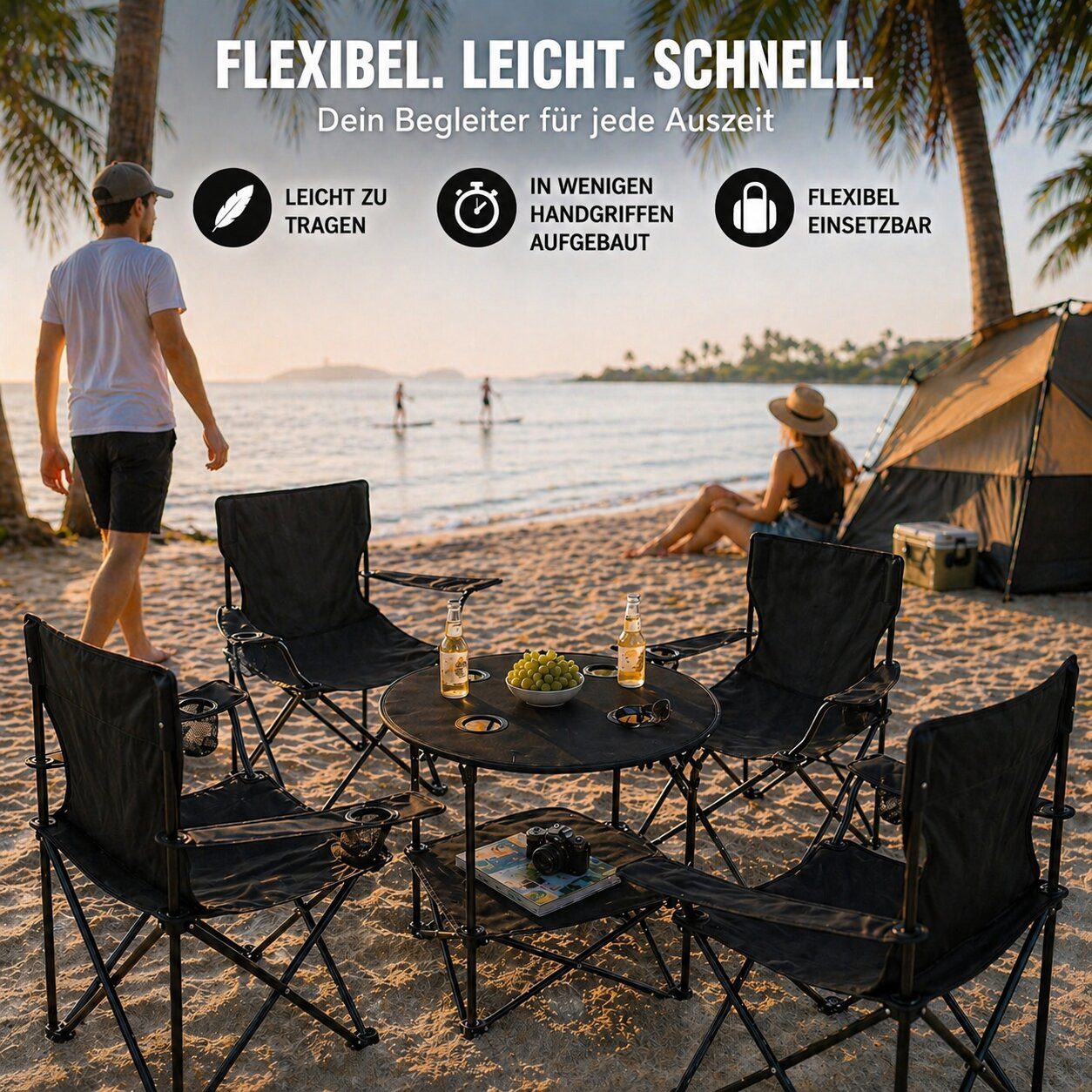 BigDean Campingstuhl Camping Set 2x Campingstühle + 1x Campingtisch (Spar-Set, 5 St), Komplettset für 2 Personen. Stabil. Belastbar. Kompakt & Klappbar – Bild 4 von 5