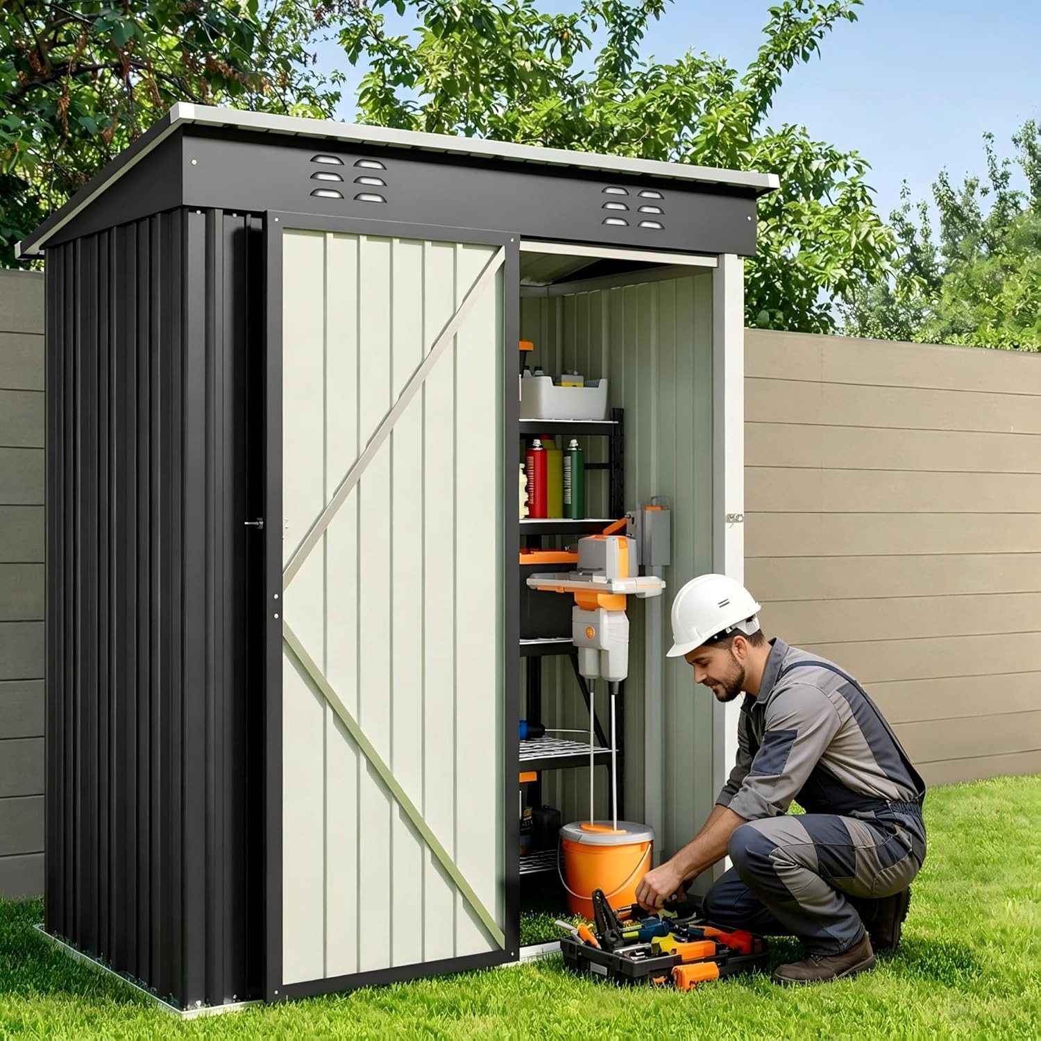 Blishom Gartenhaus Metall-Gerätehaus 5 x 3 ft mit Pultdach und abschließbarer Tür, Kompakter Stauraum mit abschließbarer Tür und Pultdach
