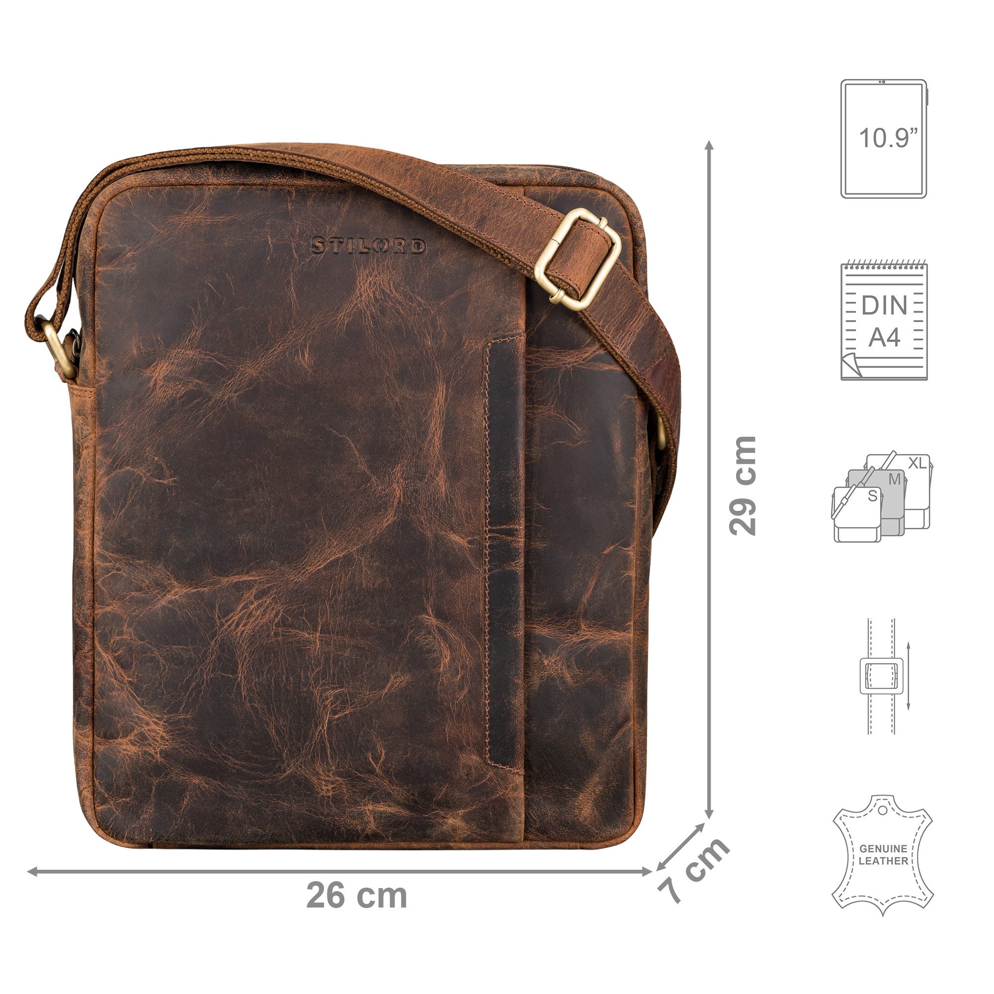 STILORD Schultertasche "Sergio" Ledertasche Herren Umhängetasche mittelgroß Tablet 11 Zoll