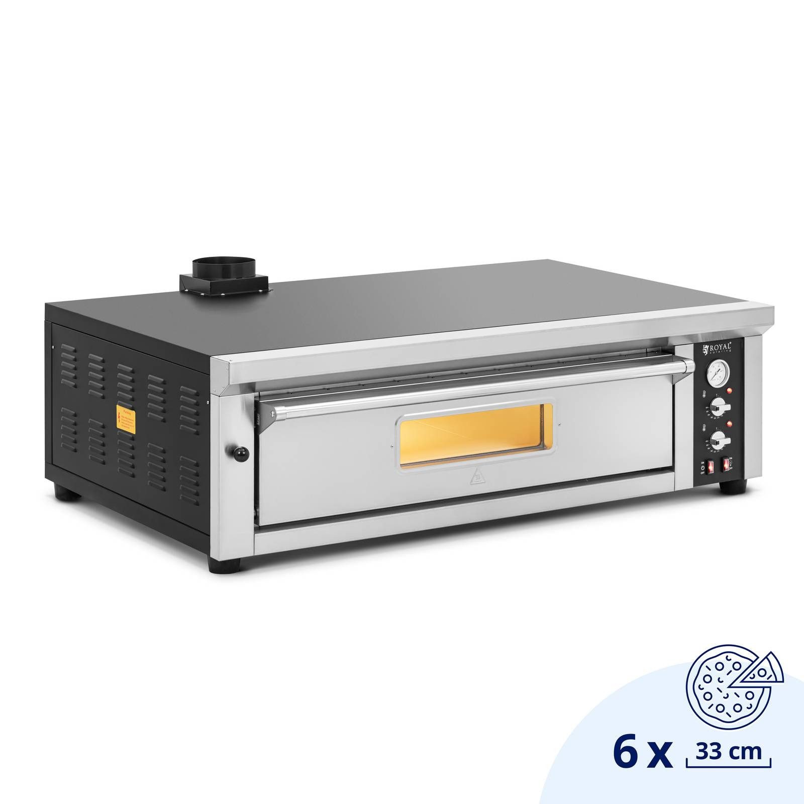 Royal Catering Pizzaofen Elektro-Pizzaofen 1 Backkammer 450 °C Ober-/ Unterhitze für 6 Pizzas, 400 V