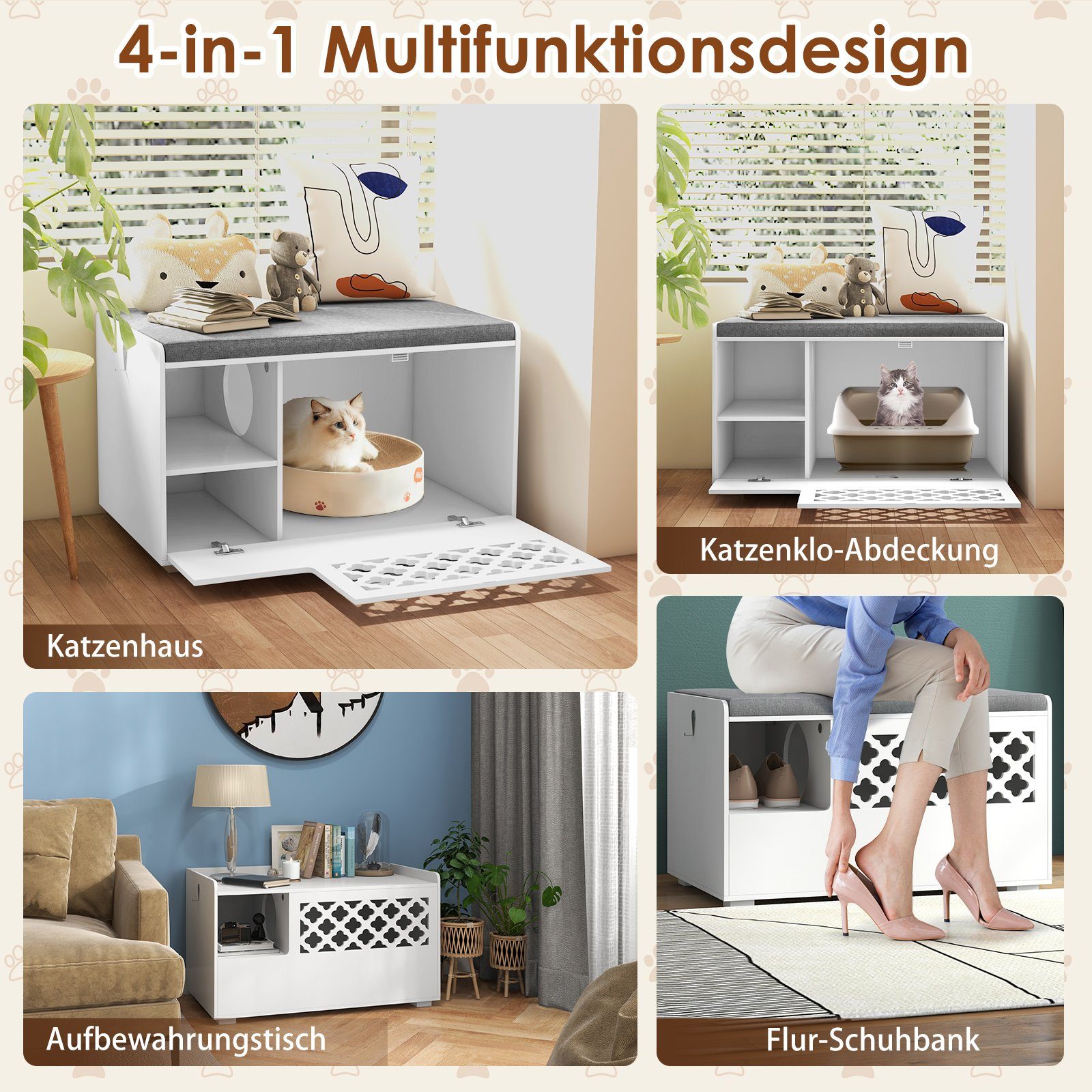 COSTWAY Tierhaus Katzenhaus, 4 in 1, als Beistelltisch