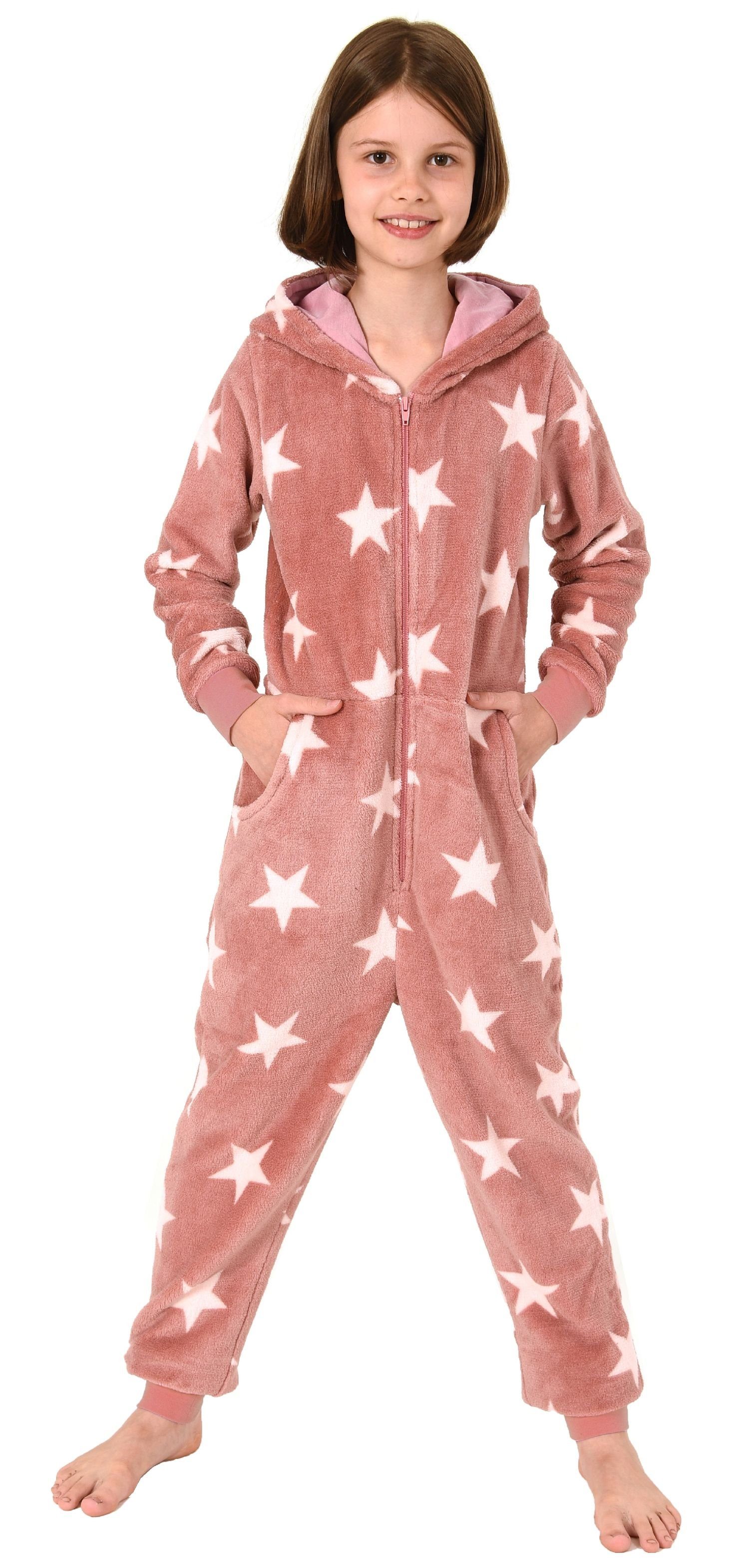 Normann Pyjama Mädchen Jumpsuit Overall Schlafanzug langarm Sternenmotiv rose